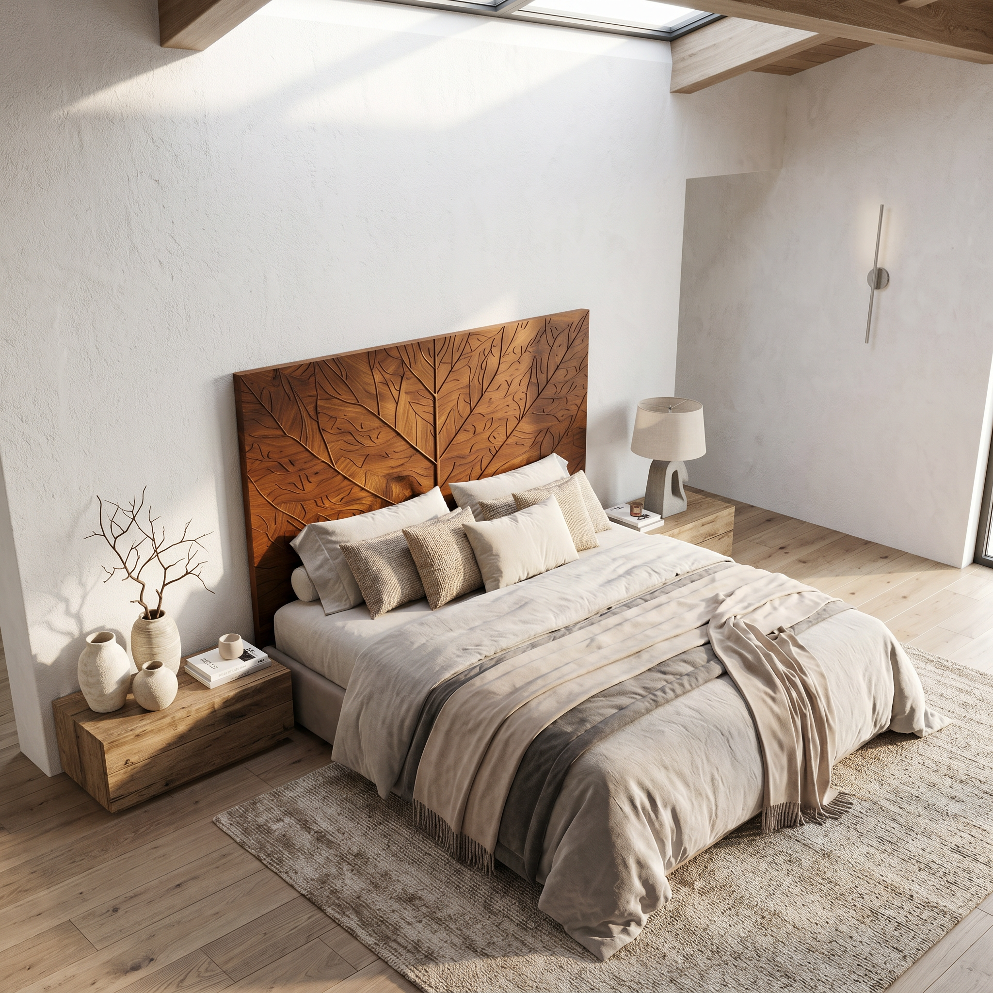 Contemporary Tree Ring Headboard Wooden Bed Headboard For Bedroom SINLSAHB039