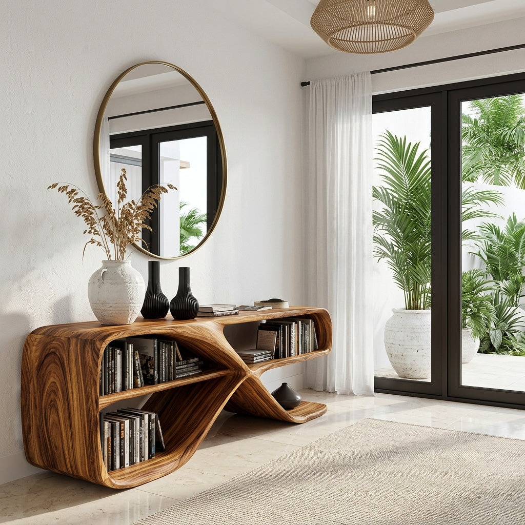 Modern Organic Wooden Console Table For Living Decor RTTHHNCS006