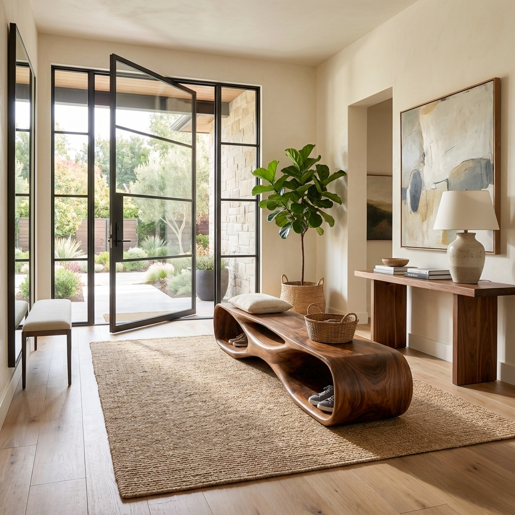 Artistic Wooden Bench With Organic Shape For Hallway RTTHTTCHR094