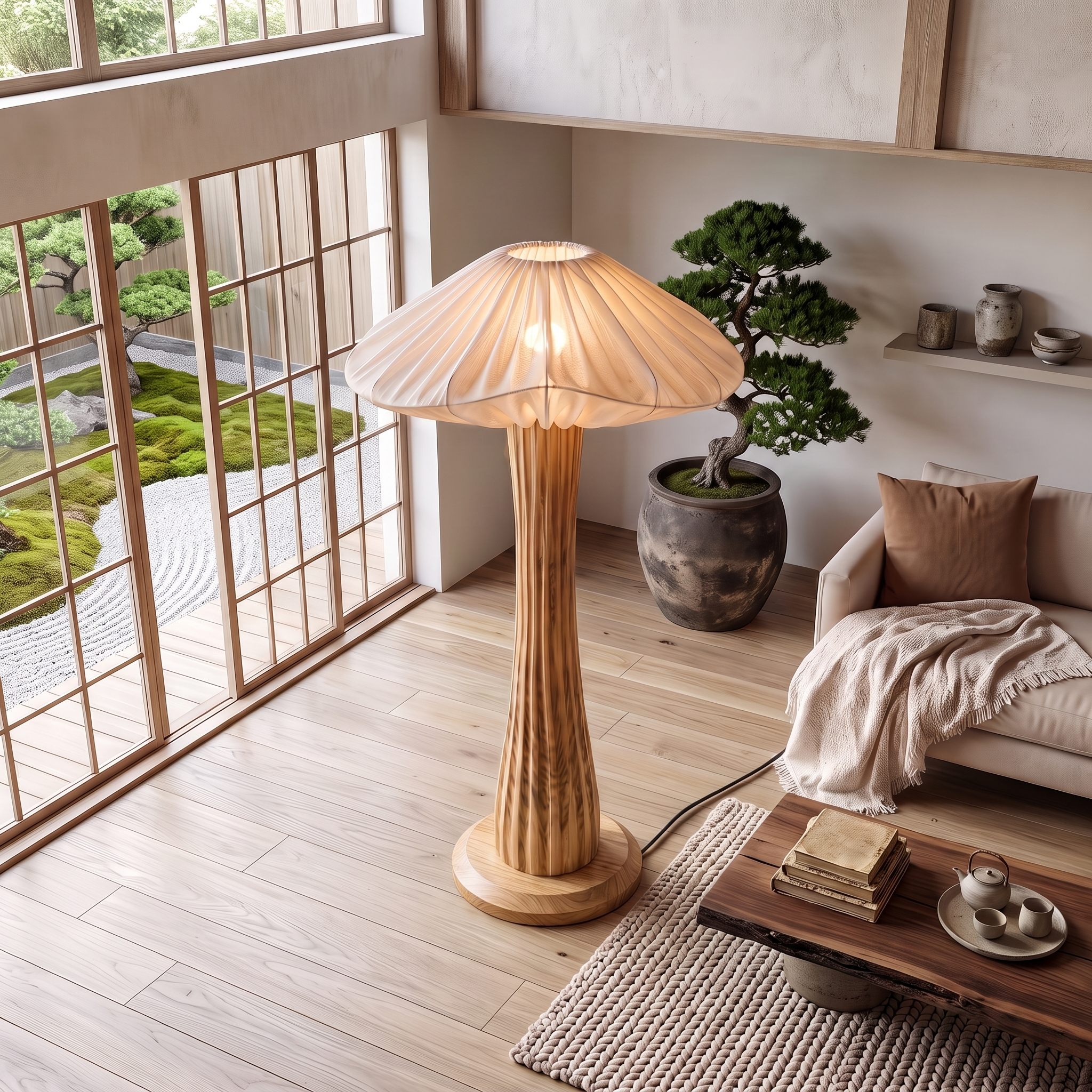 Modern Organic Floor Lamp Pleated Mushroom Shade Living Room SINLSAFLP131