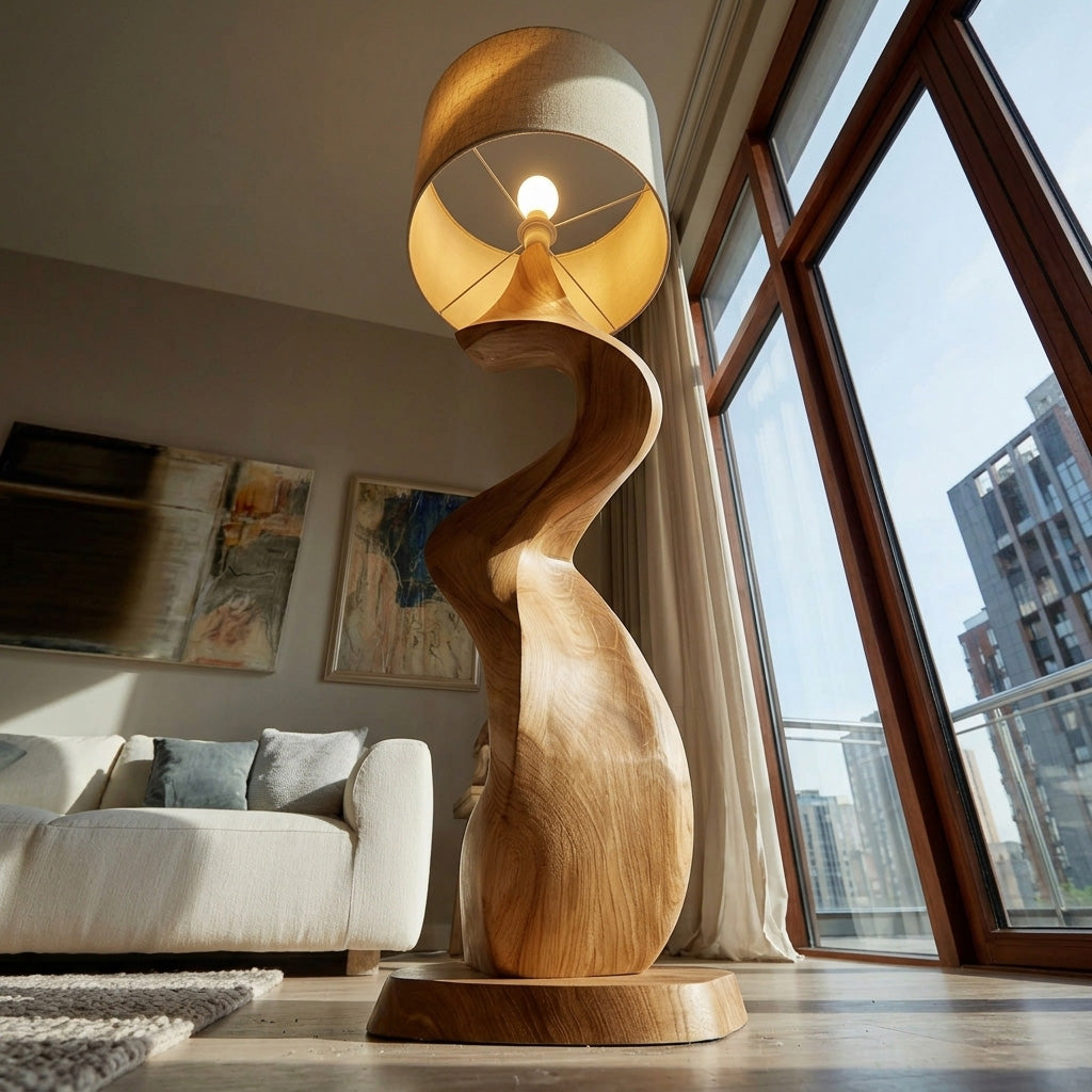 Modern Natural Wood Sculptural Floor Lamp For Living Room Decor RTTHHNLAM068