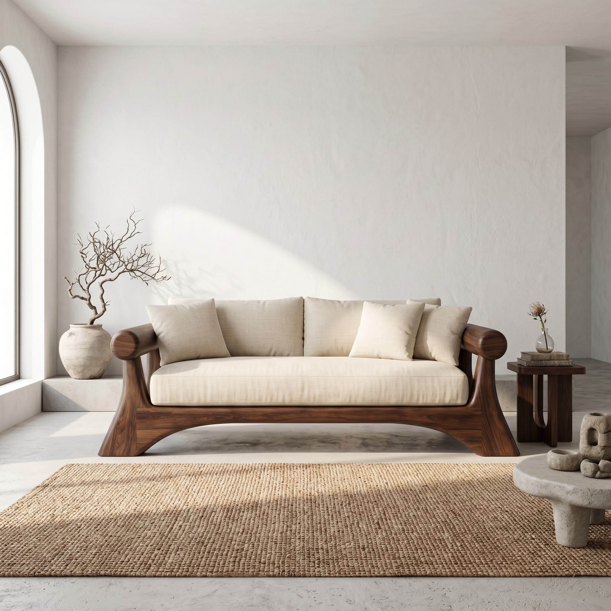 Minimalist Sofa Frame With Curved Solid Wood Arms For Living Room SINLSASF047
