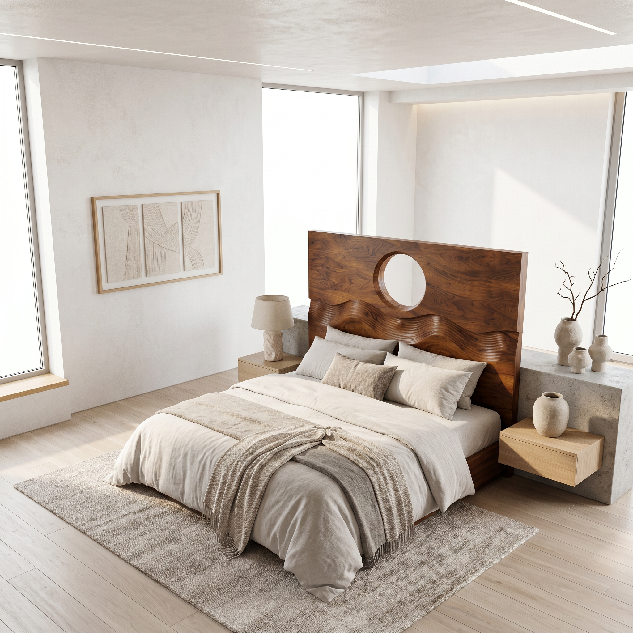 Organic Moon Cutout Headboard Wooden Bed Headboard For Bedroom SINLSAHB043