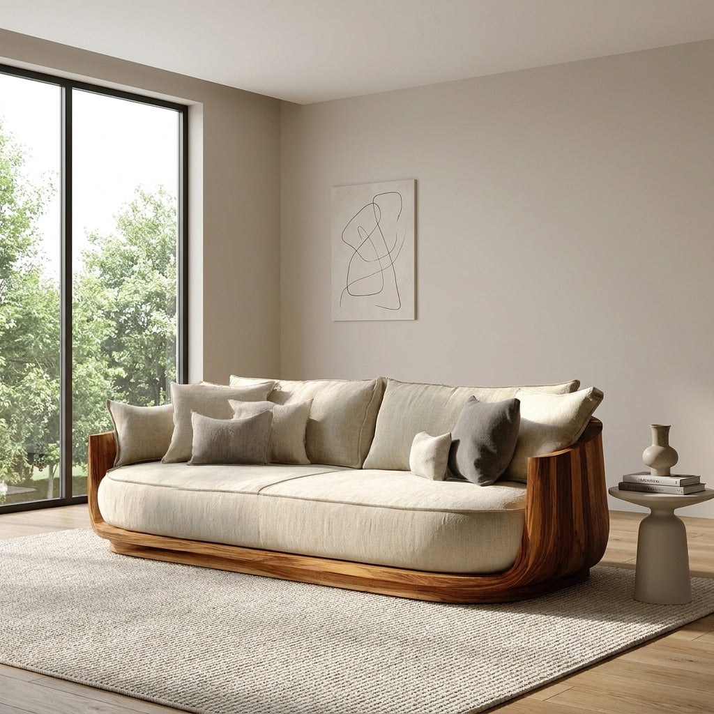 Modern Wooden Sofa With Flowing Rounded Edges For Home RTTHHNSFA044