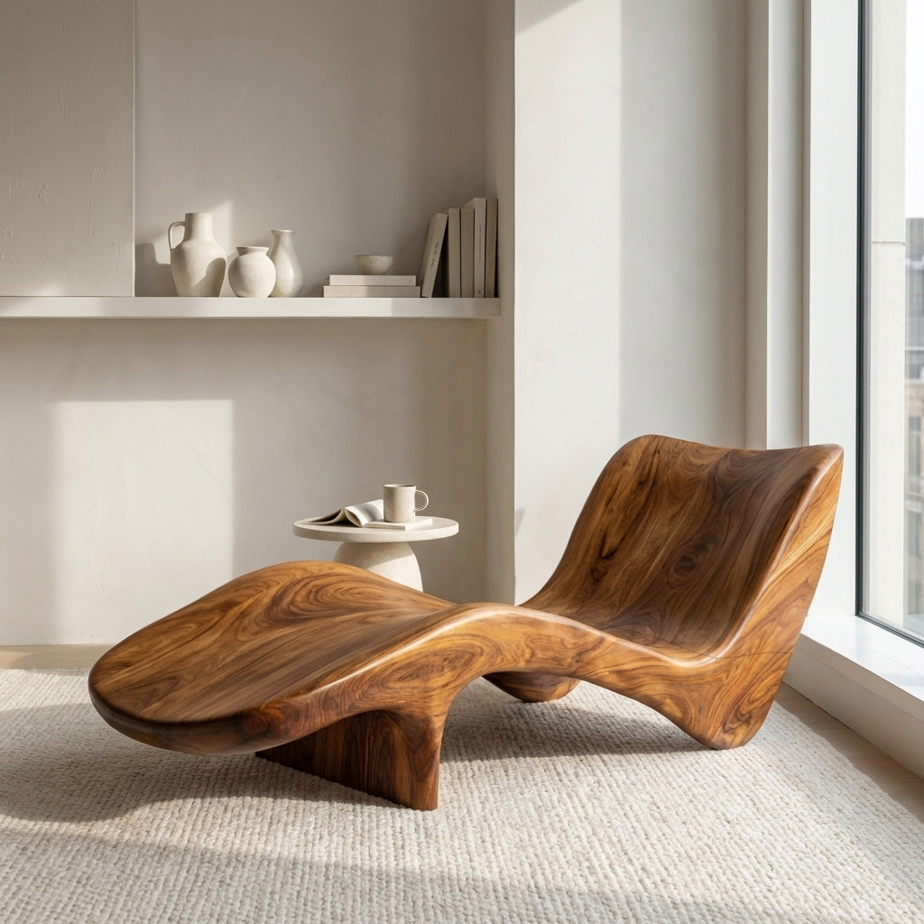 Organic Modern Natural Wood Lounge Chair For Reading Nook RTTHHNSFA031