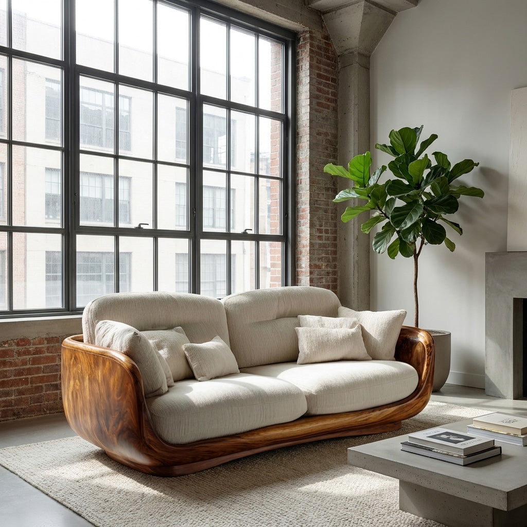 Organic Wooden Sofa With Rounded Edges For Living Room RTTHHNSFA043