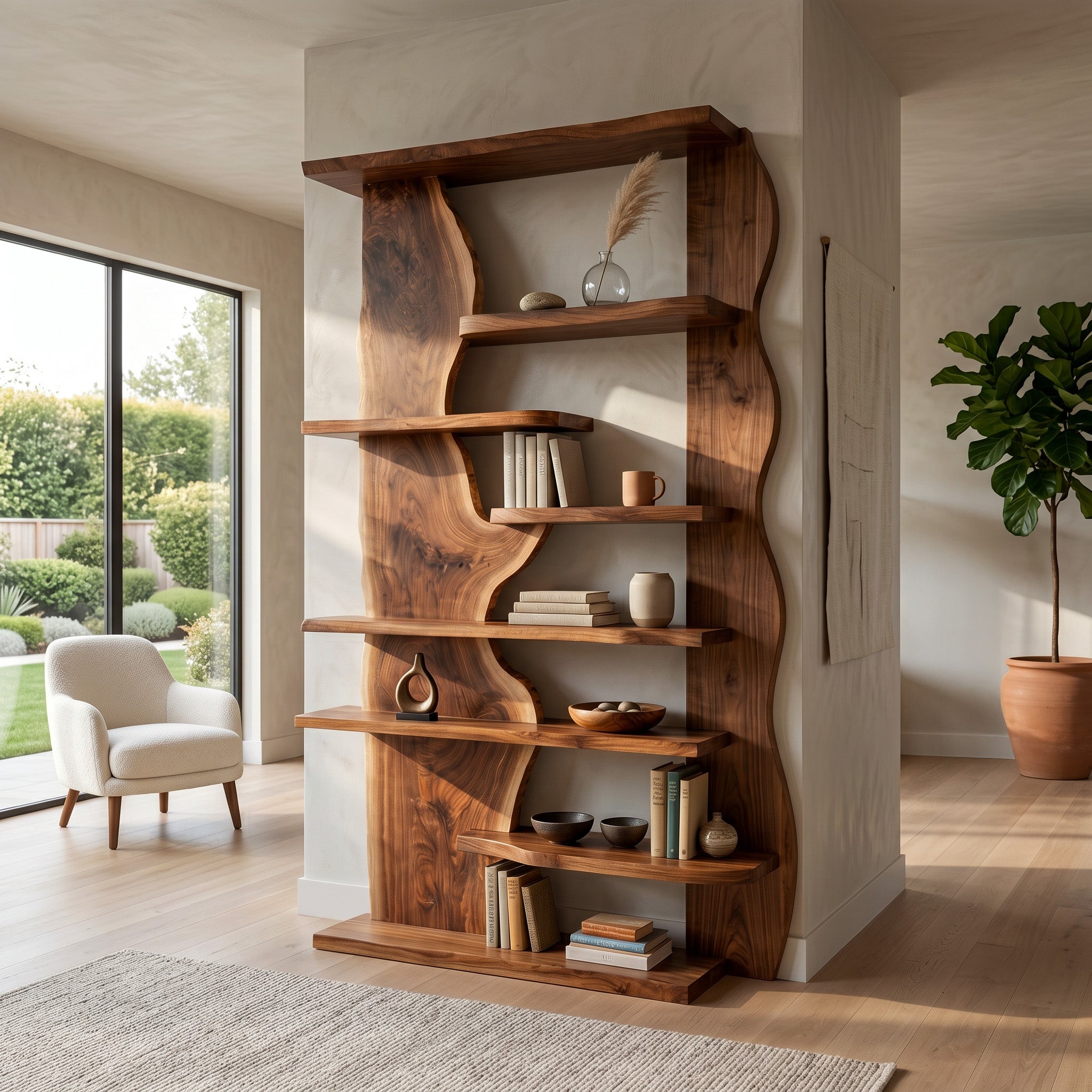 Organic Live Edge Wooden Standing Shelf For Living Room RTTHHNSS016
