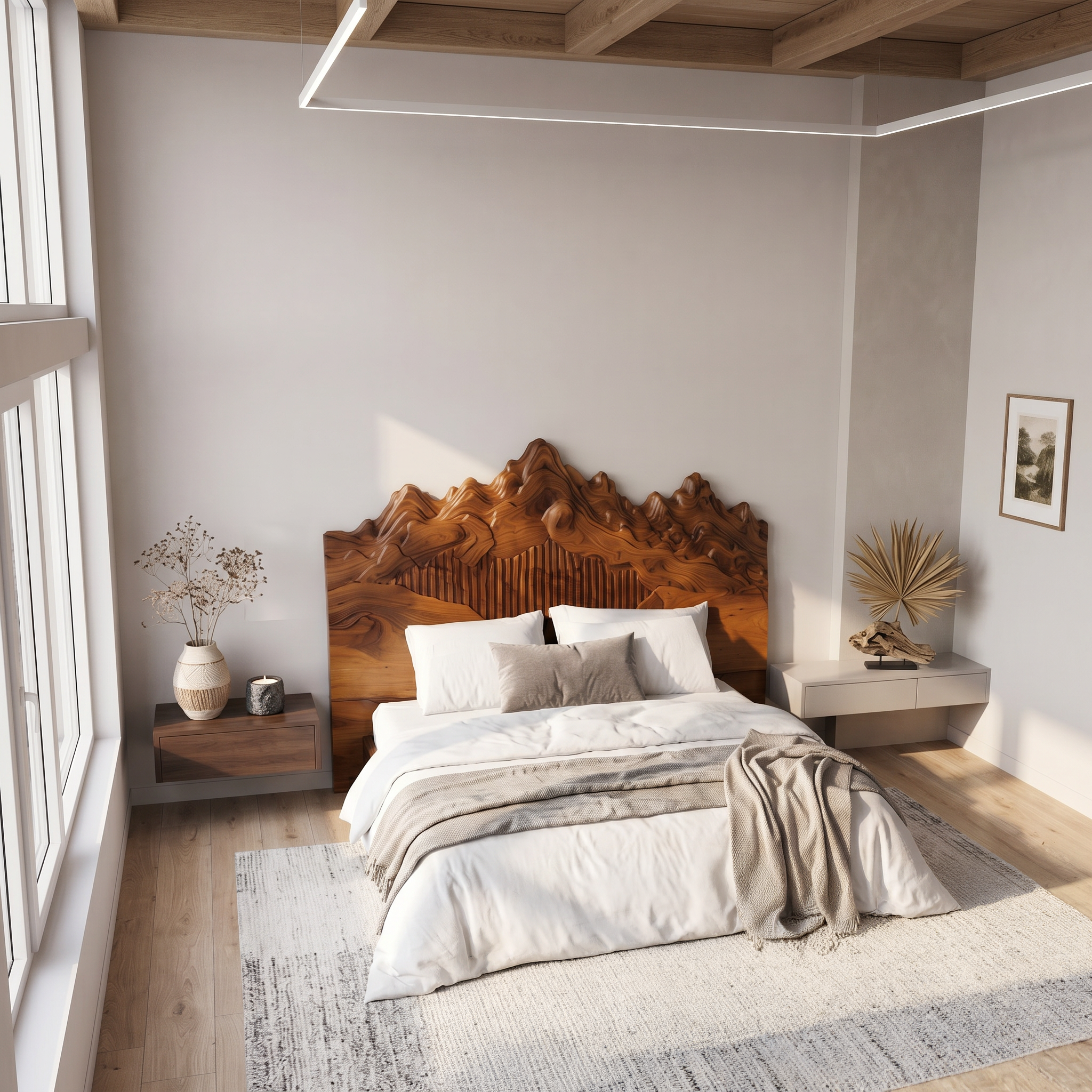 Rustic Mountain Peak Headboard Wooden Bed Headboard For Bedroom SINLSAHB045