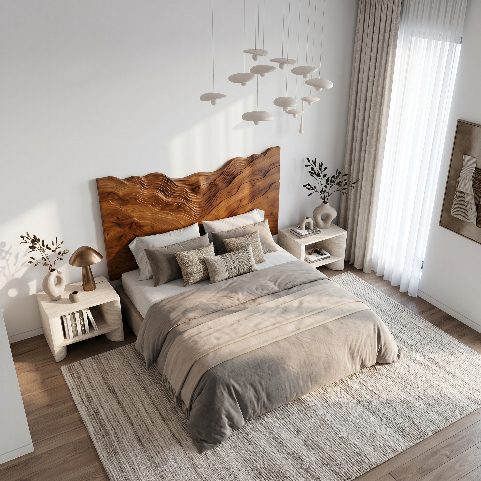 Contemporary Mountain Range Headboard Wooden Bed Headboard For Bedroom SINLSAHB046