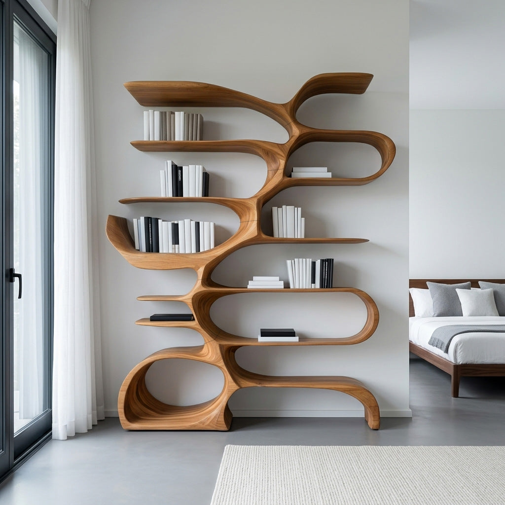 Sculptural Wooden Bookcase For Modern Living Room Storage RTTHHNBS157