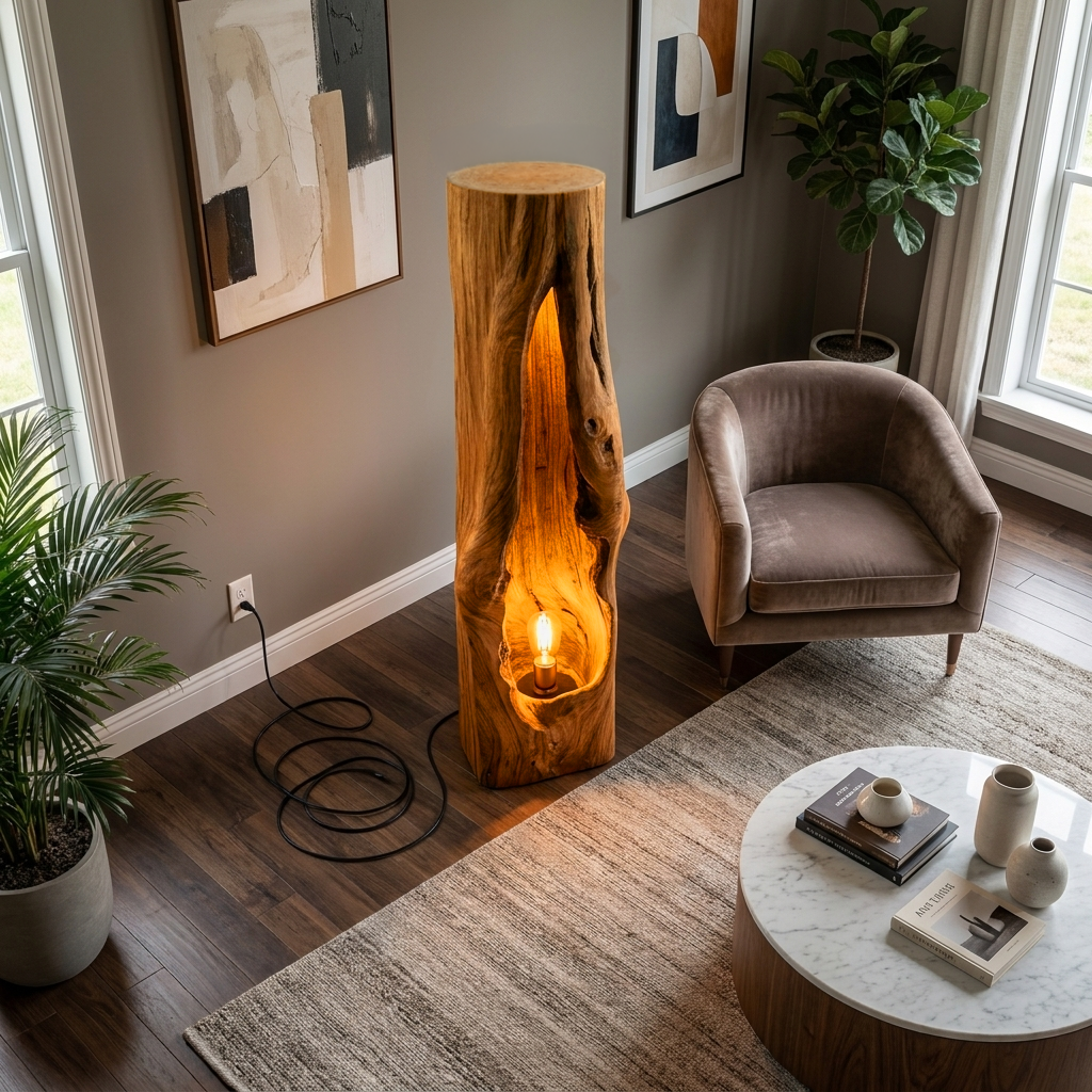 Rustic Wooden Floor Lamp Sculptural Design For Cozy Bedroom RTTHTTLAM047