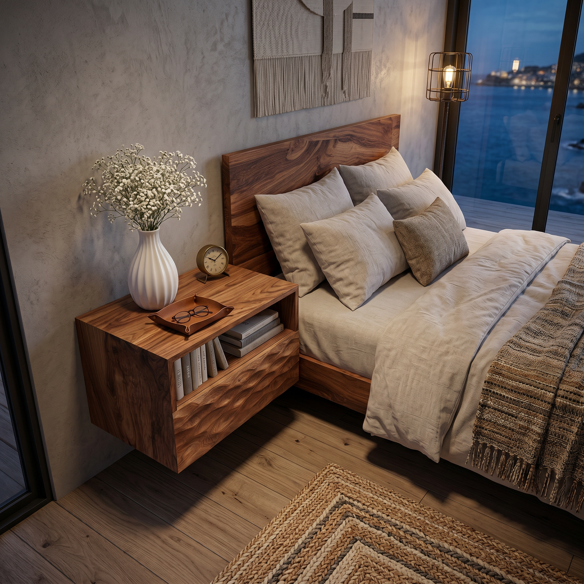 Modern Wooden Wall Mounted Nightstand With Open Shelf For Bedroom RTTHTTNS029