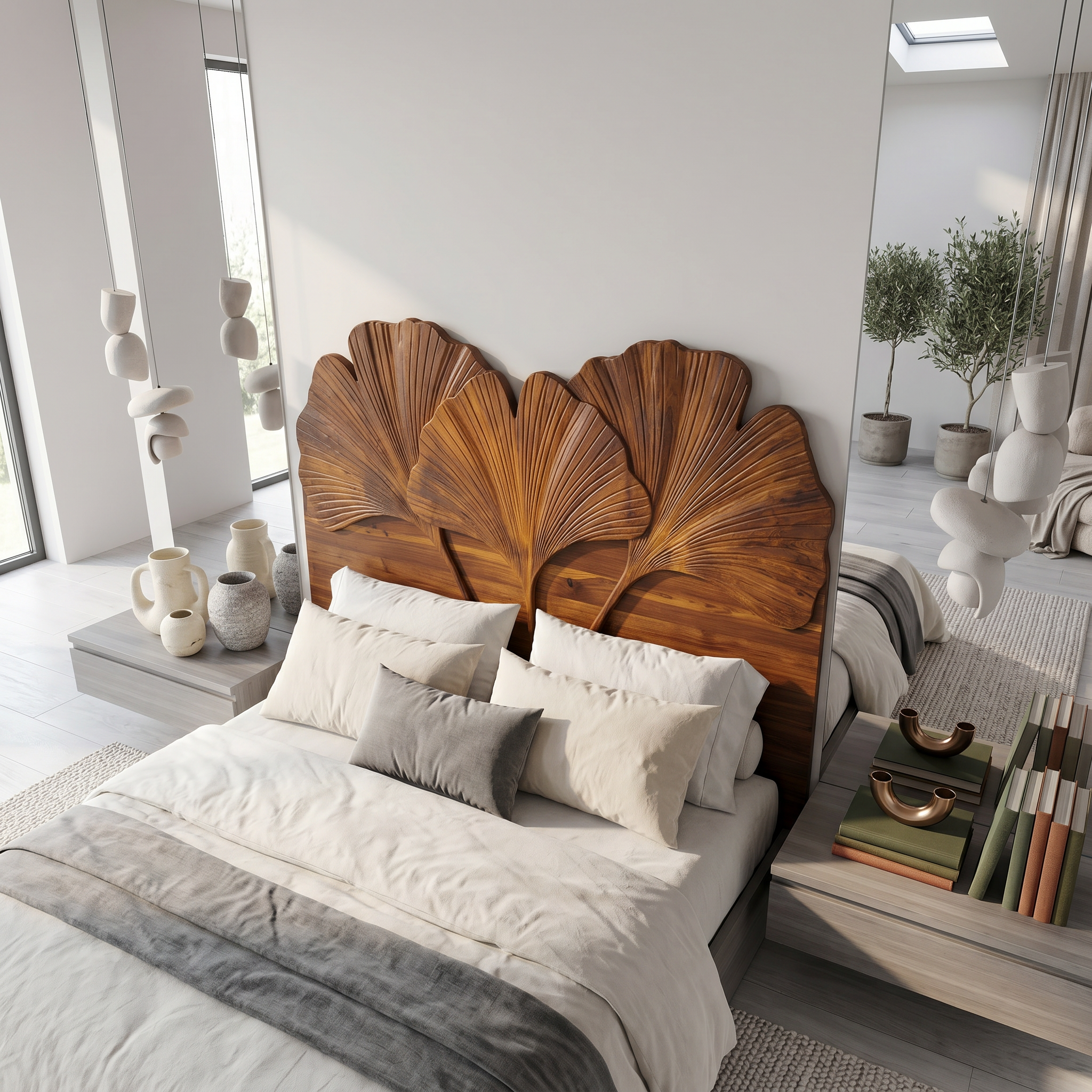 Modern Layered Leaf Headboard Wooden Bed Headboard For Bedroom SINLSAHB047