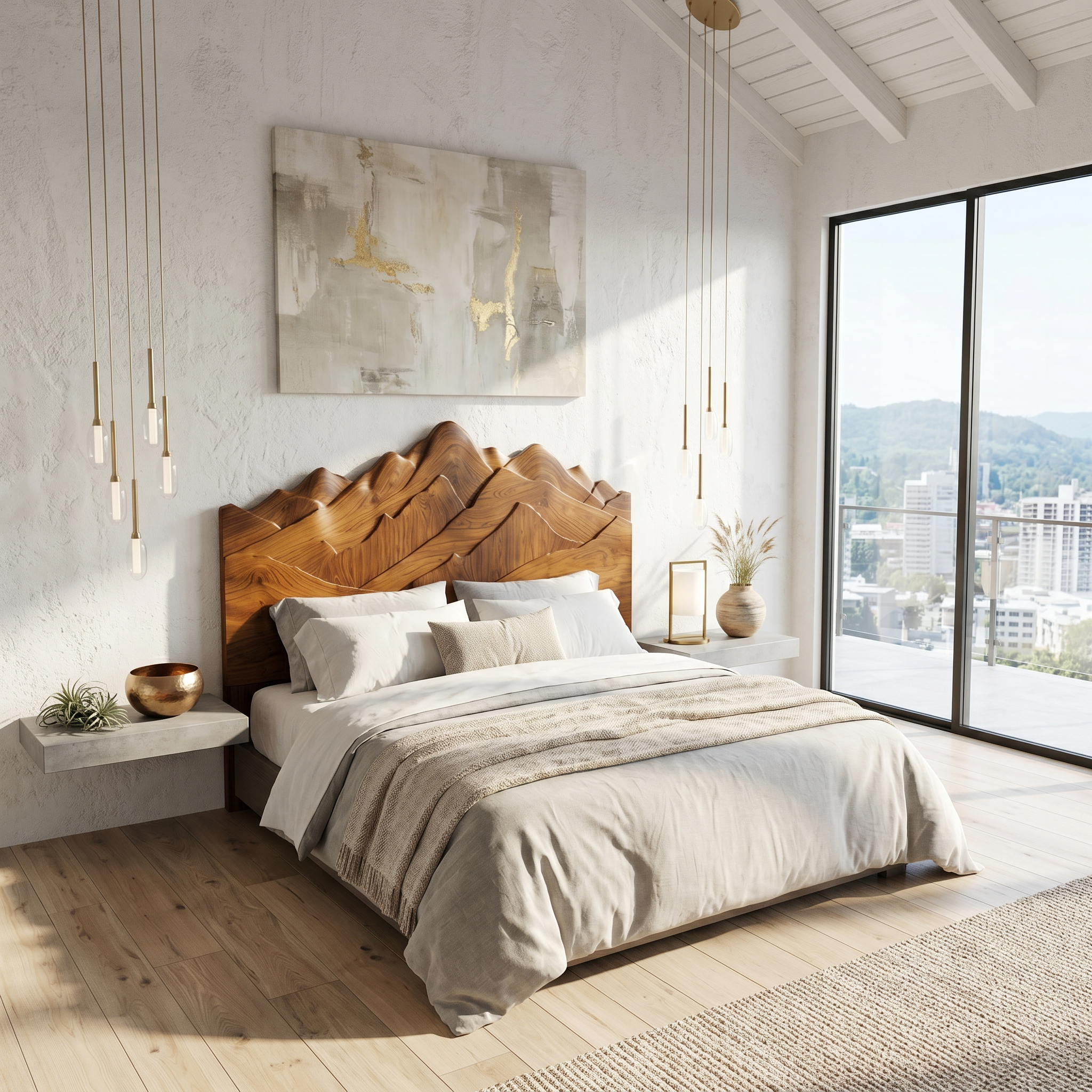 Rustic Mountain Headboard Wooden Bed Headboard For Bedroom SINLSAHB048