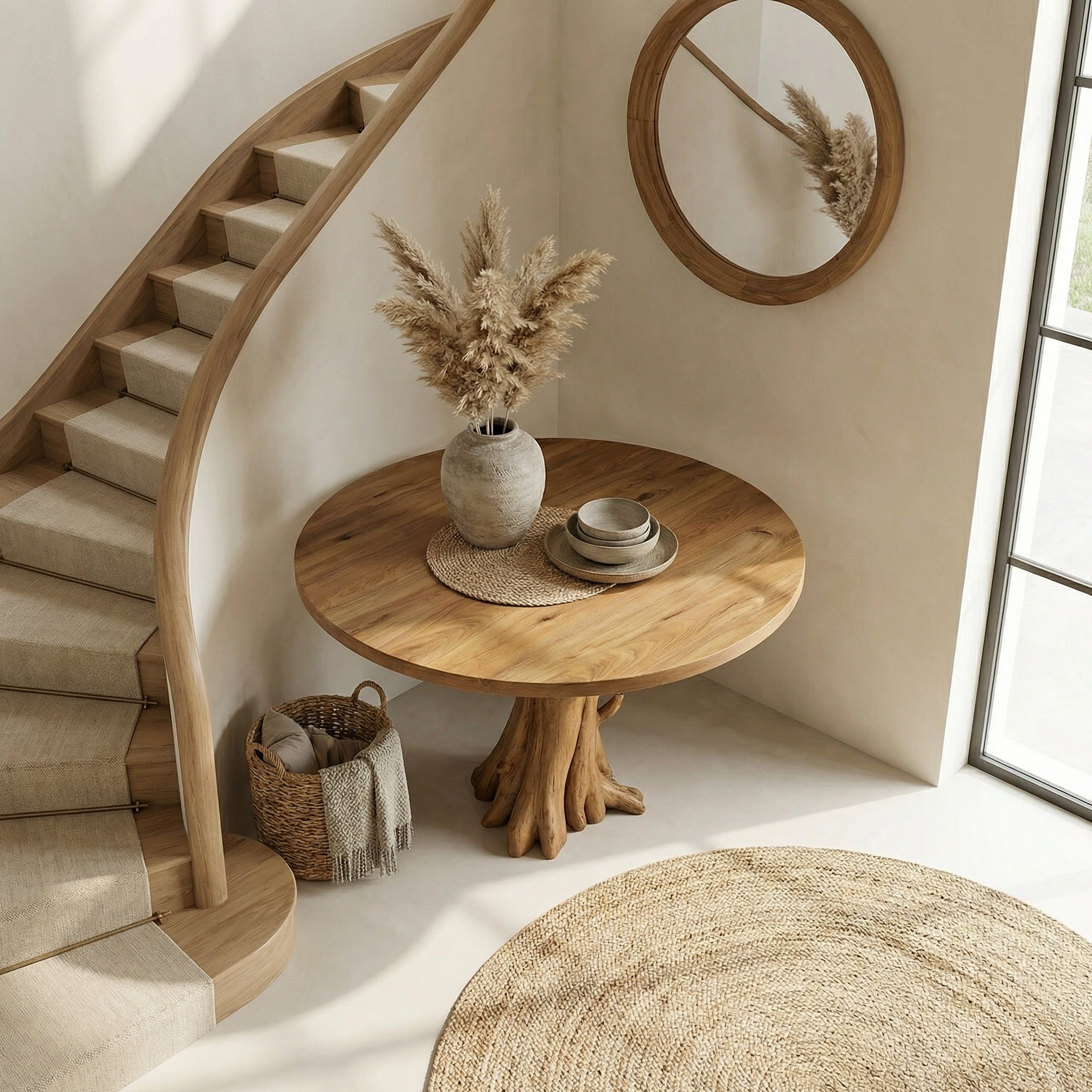 Organic Tree Base Round Entryway Table For Living Room And Hallway SINLSAFT014