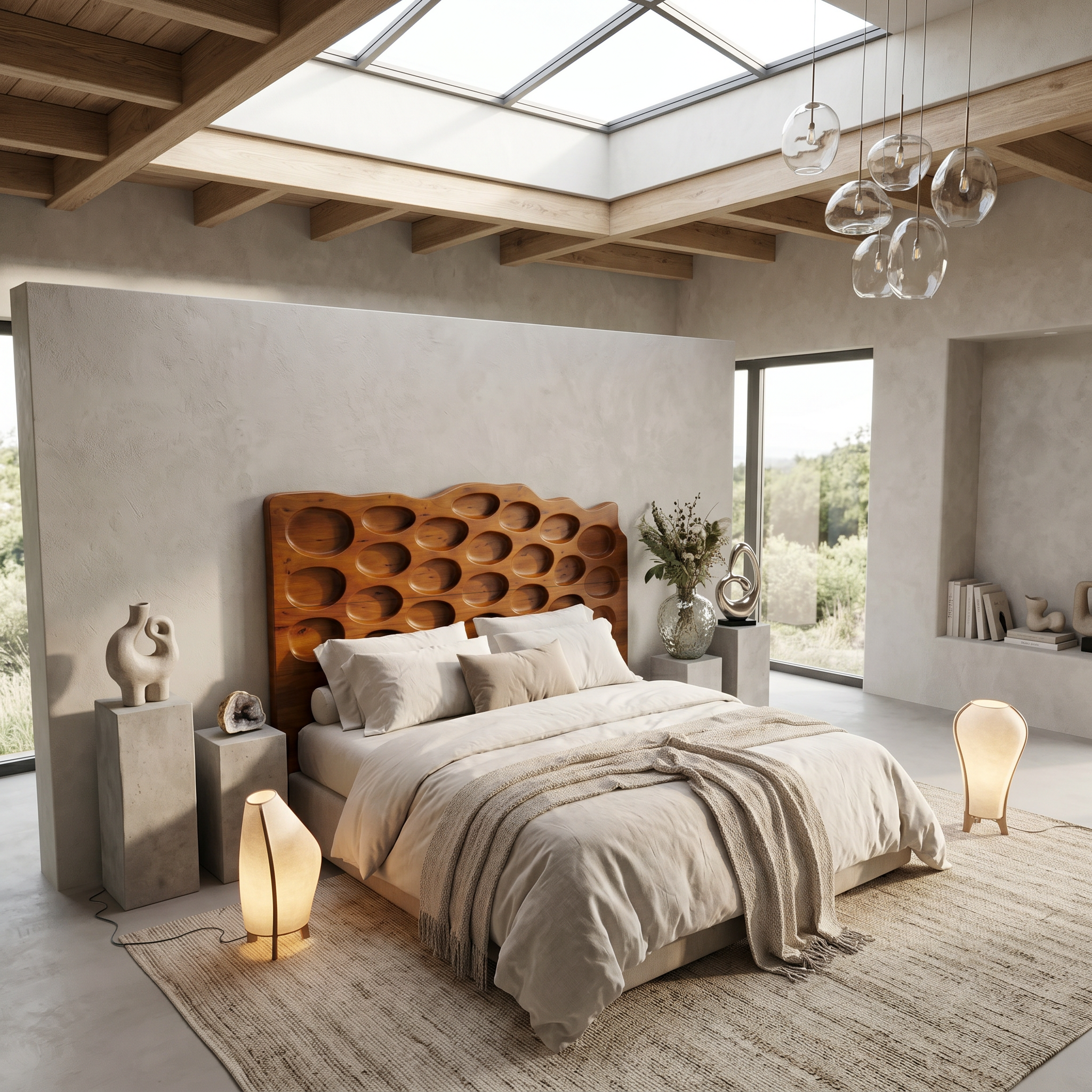 Modern Circular Cutout Headboard Wooden Bed Headboard For Bedroom SINLSAHB050
