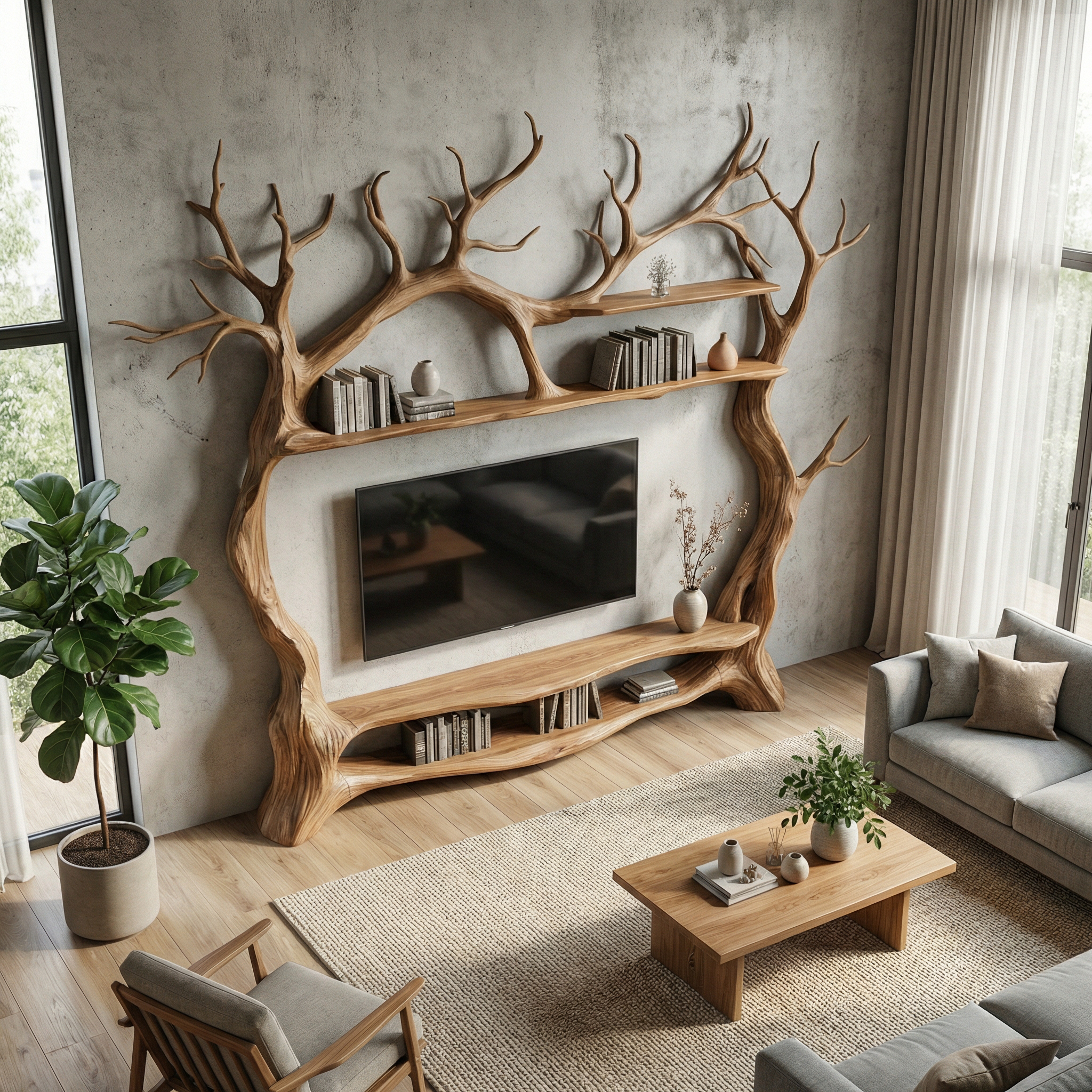 Rustic Decorative Tree TV Stand For Living Room And Lounge Interior SINLSATB706