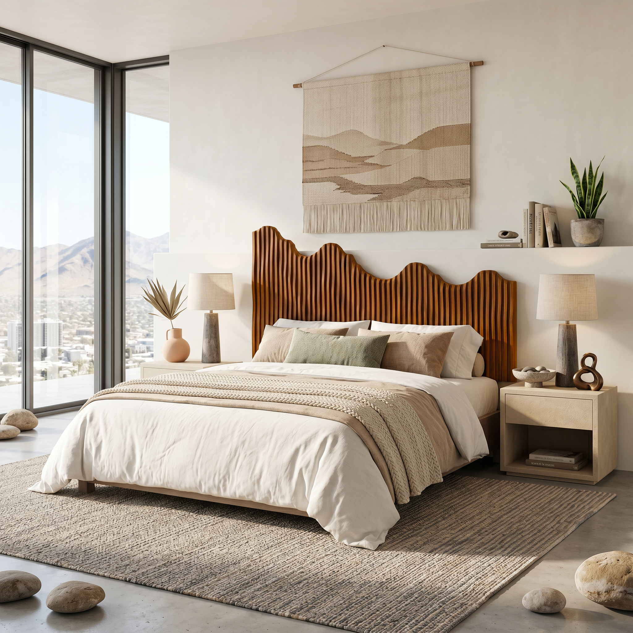 Organic Mountain Landscape Headboard Wooden Bed Headboard For Bedroom SINLSAHB051