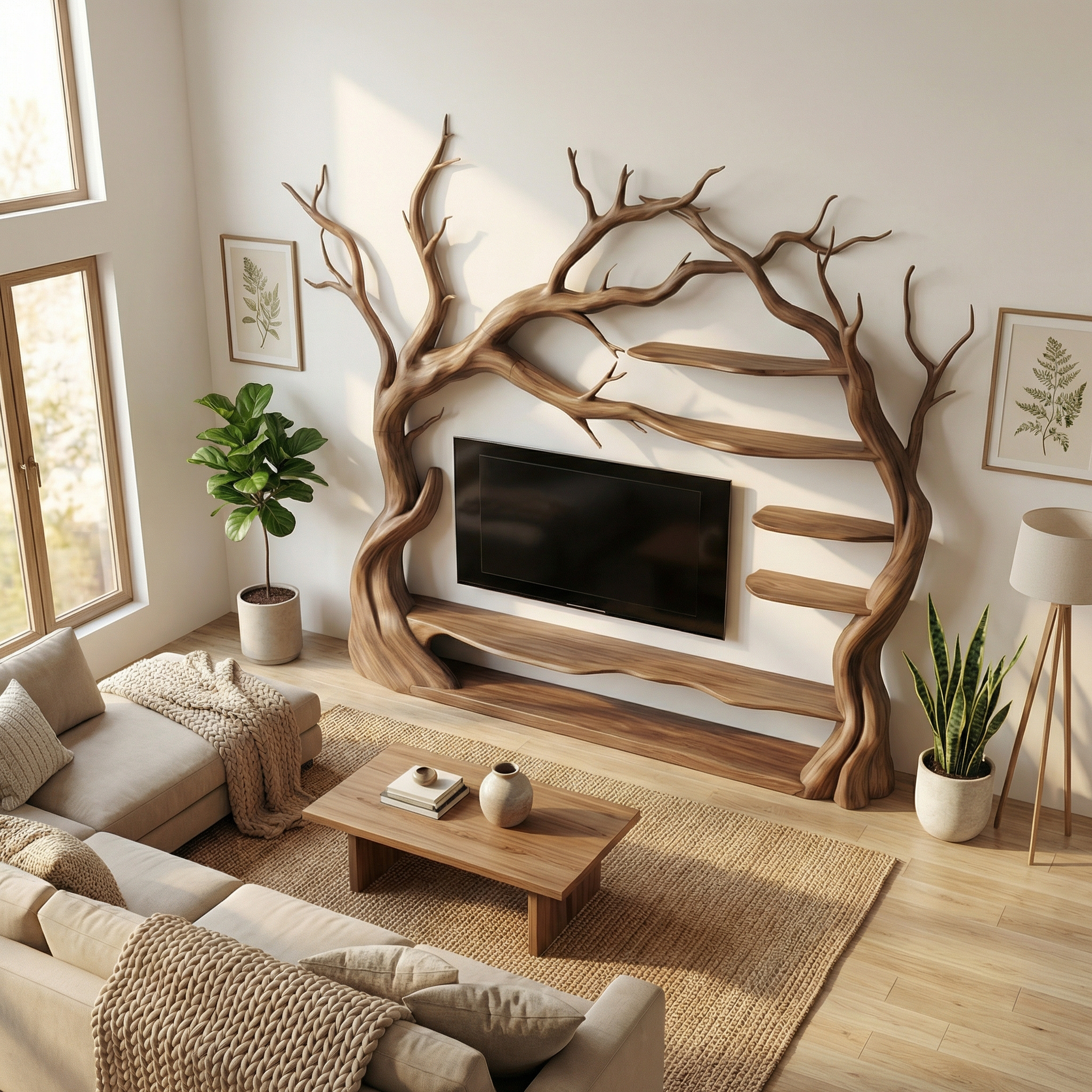 Rustic Statement Tree TV Console For Living Room And Artistic Interior SINLSATB707