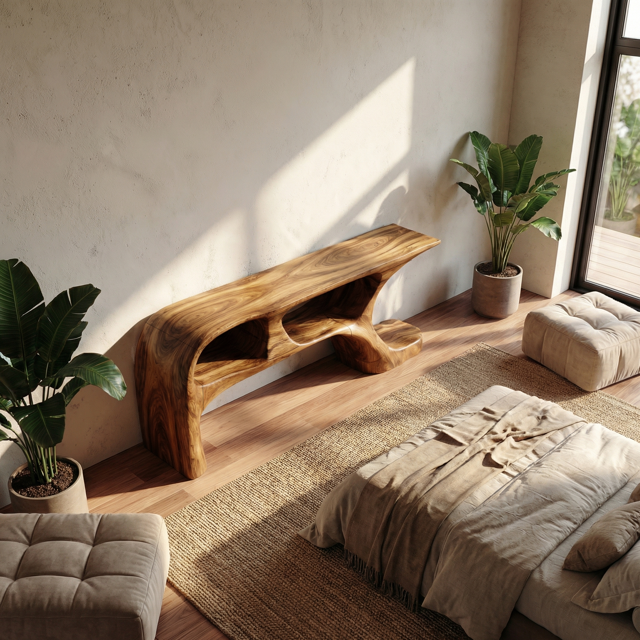 Sculptural Dressing Table Solid Wood Flowing Curve With Shelf Design Bedroom And Vanity Space SINLSABDT059