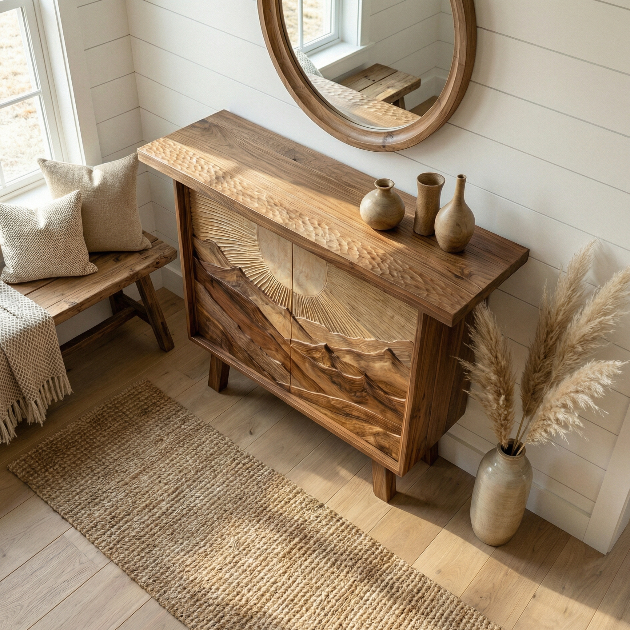 Rustic Mountain Carved Sideboard For Dining Room And Living Room SINLSASC476
