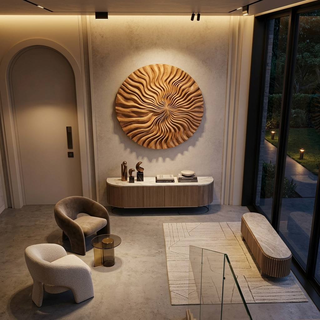 Round Wall Art With Wave Design For Entryway SITHTTWA023