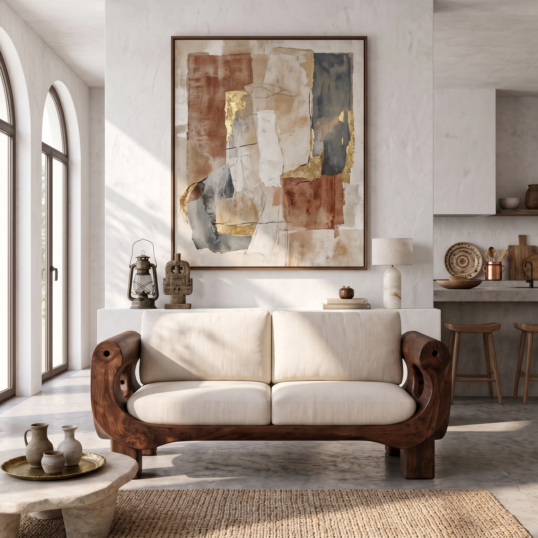 Rustic Sofa Frame With Handcrafted Sculptural Wood Design For Living Room SINLSASF039