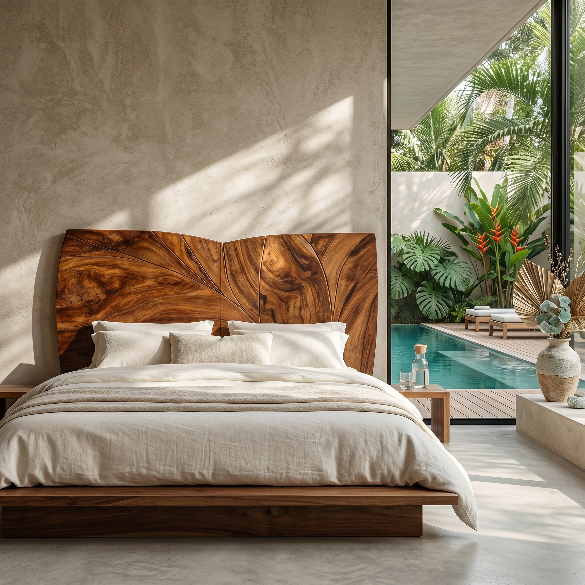 Geometric Walnut Wood Headboard For Modern Loft Bedroom SILDTTRHB025
