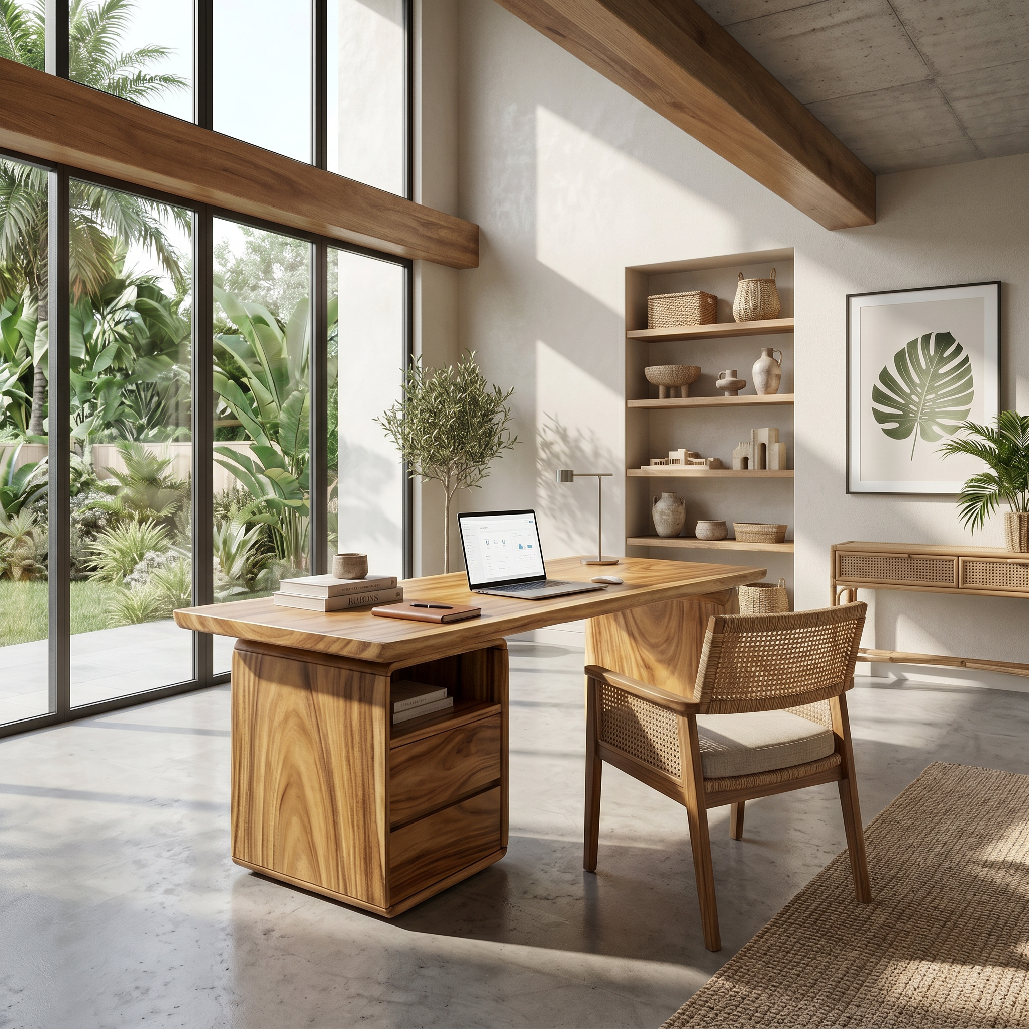 Japandi Study Desk With Curved Legs For Zen Office Room SILDTTRDE004