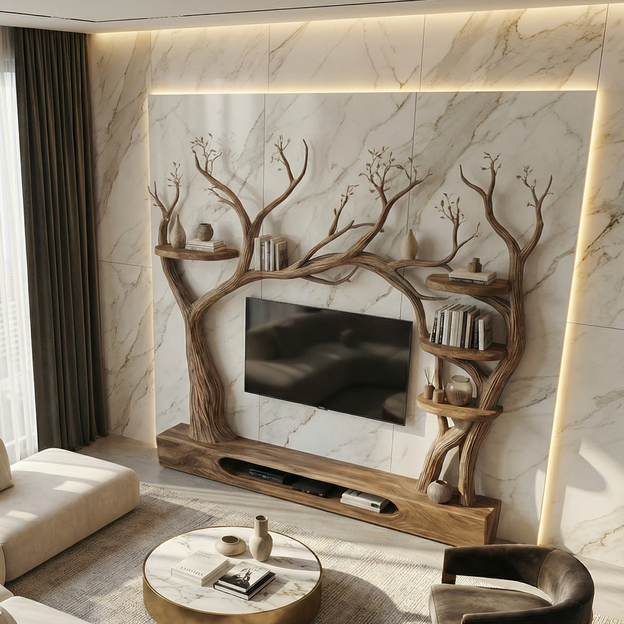 Rustic Tree Inspired TV Stand For Living Room And Interior Decor SINLSATB708