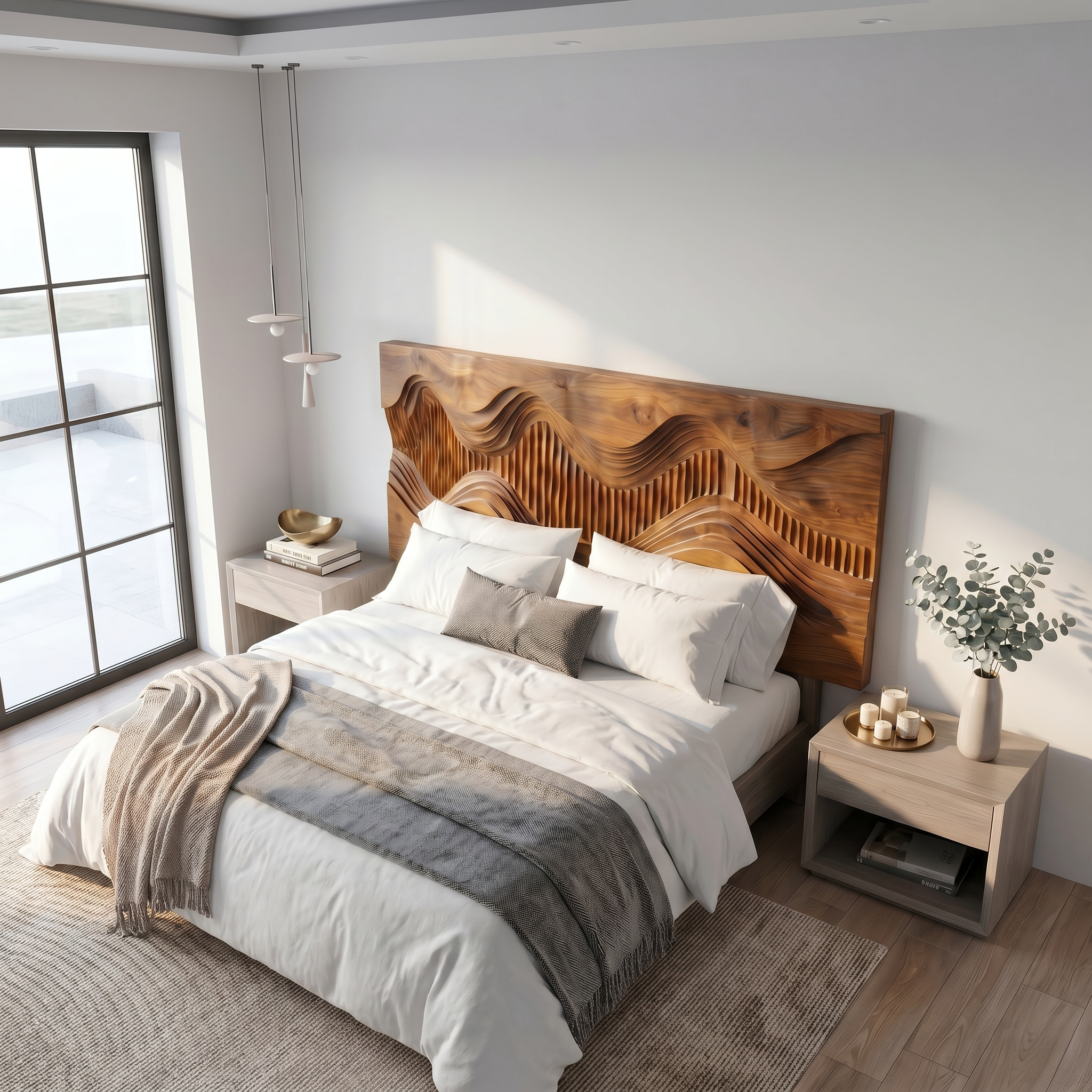 Rustic Mountain Landscape Headboard Wooden Bed Headboard For Bedroom SINLSAHB053
