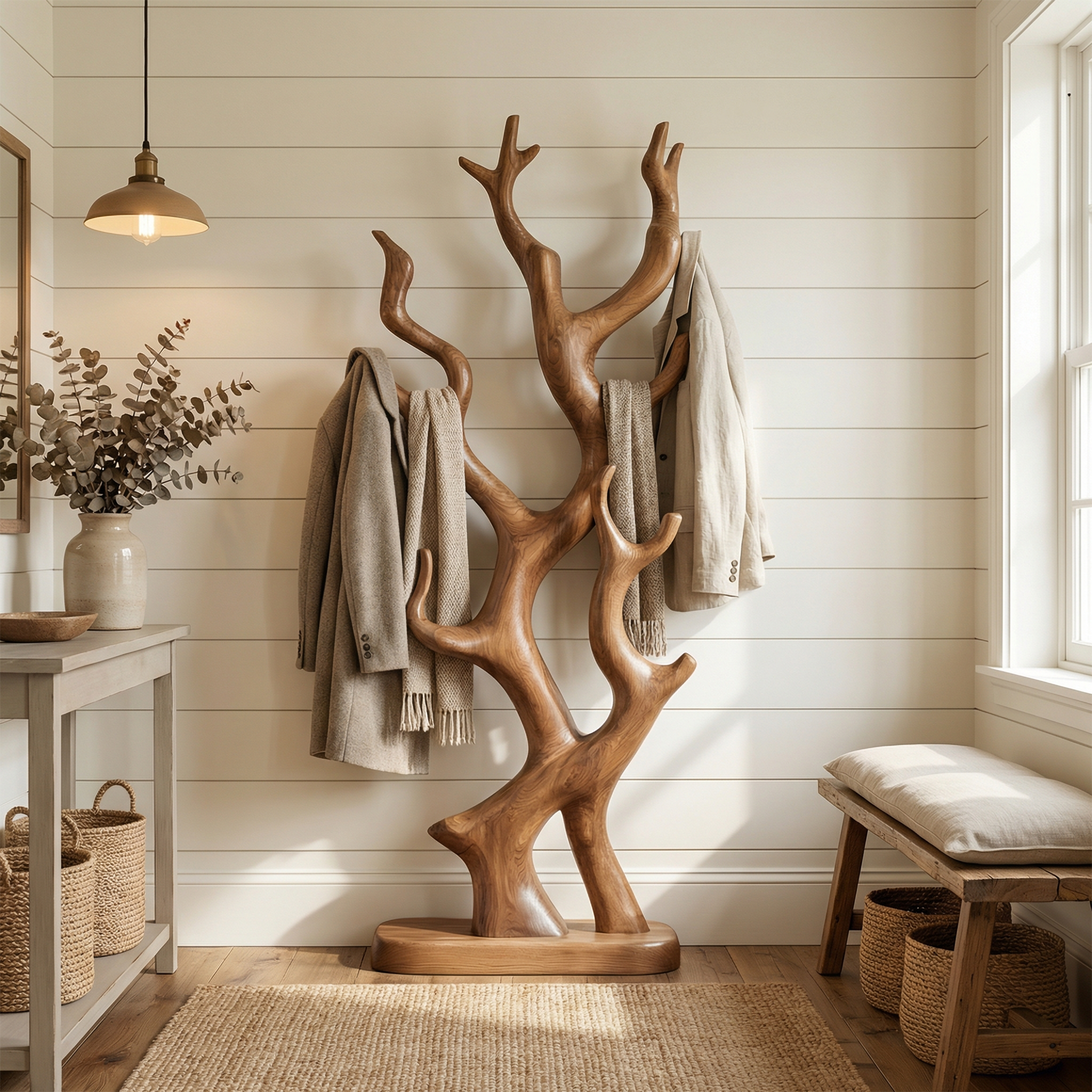 Rustic Tree Inspired Coat Stand For Entryway And Hallway Space SINLSATCR097