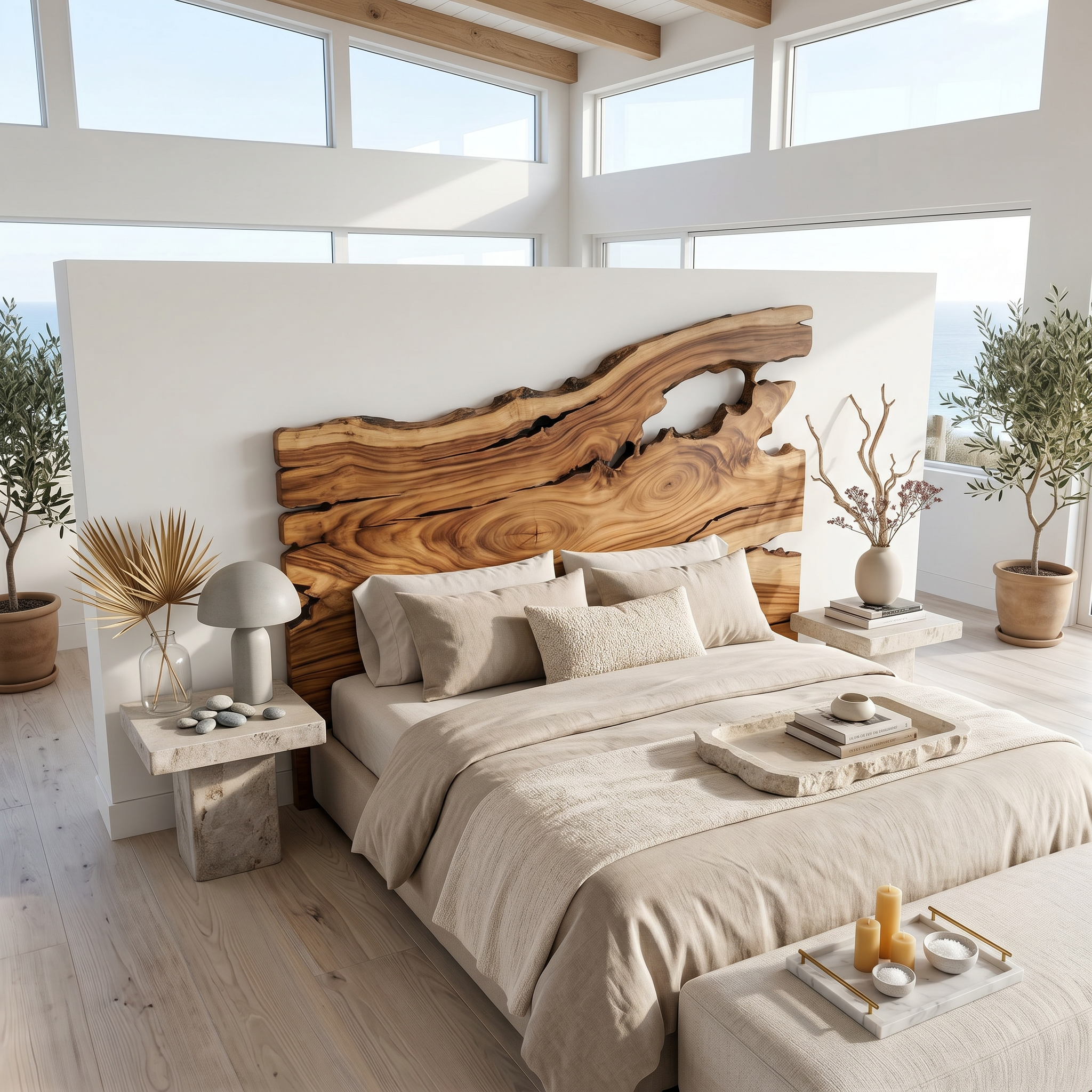 Organic Driftwood Headboard Wooden Bed Headboard For Bedroom SINLSAHB057