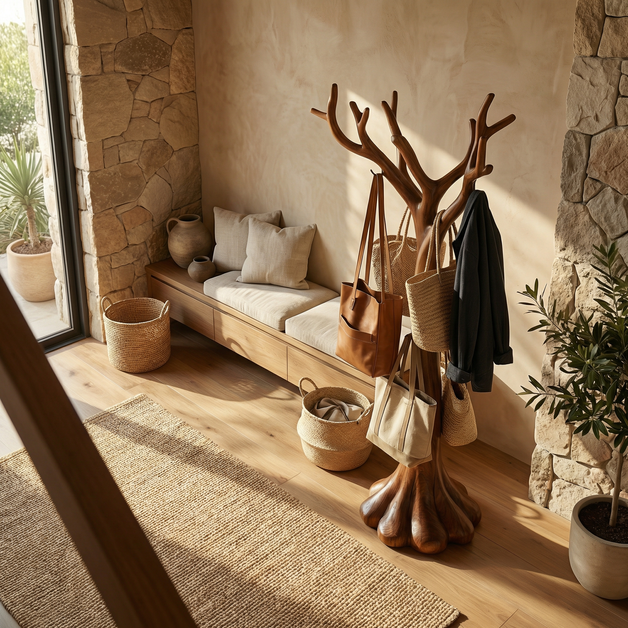 Rustic Sculptural Entryway Coat Rack For Living Room And Lounge SINLSATCR101