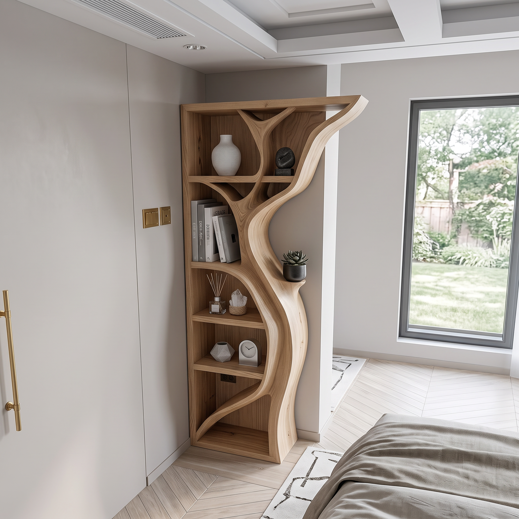 Modern Tree Wall Bookshelf Wooden Corner Shelf SINLSATB178