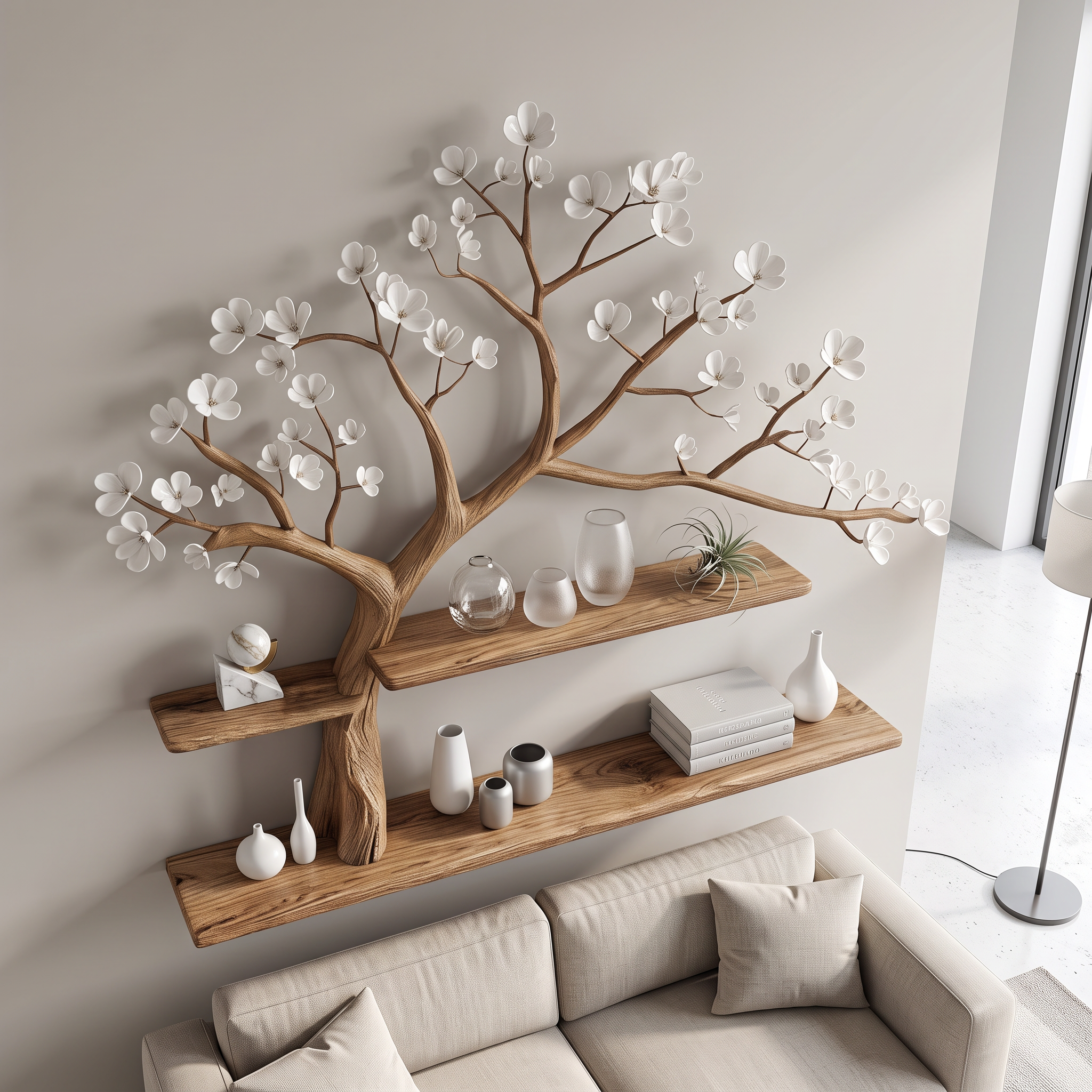 Rustic Tree Shelf Wall Living Room SINLSATBS024