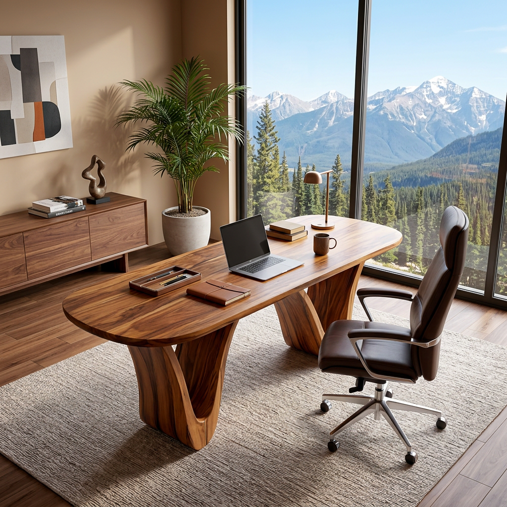 Modern Wooden Desk With Curved Base For Home Office RTTHTTDE074