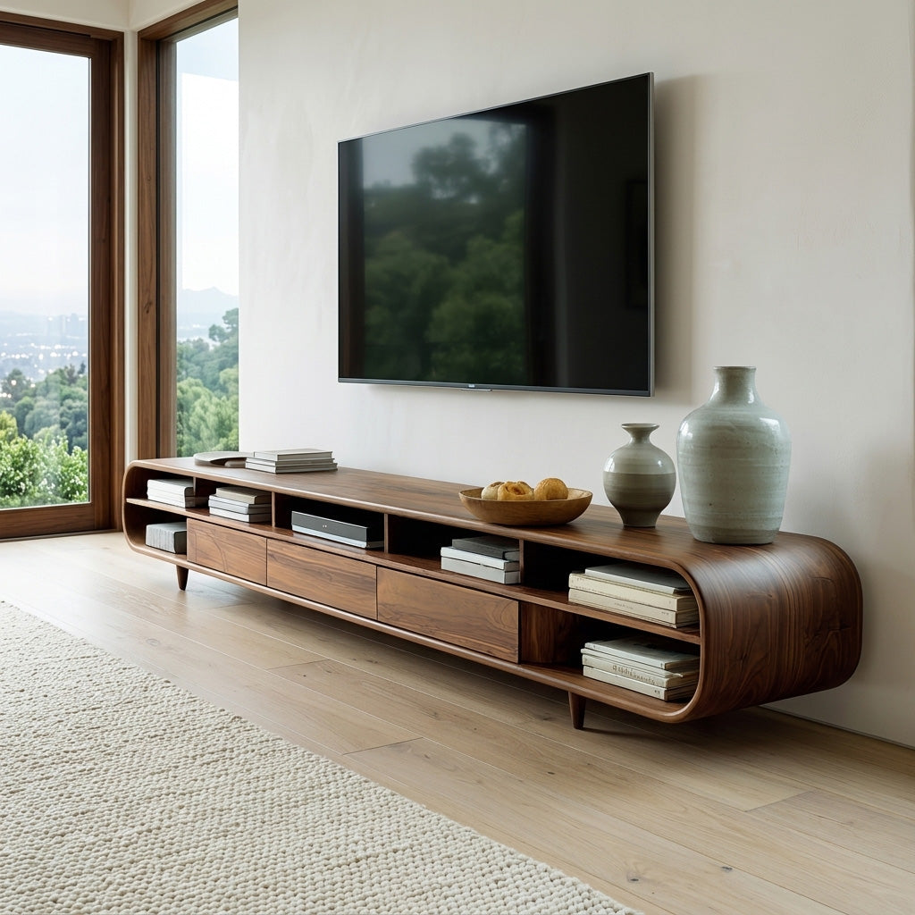 Mid Century Wooden TV Cabinet With Multiple Compartments For Living RTTHHNTVC111