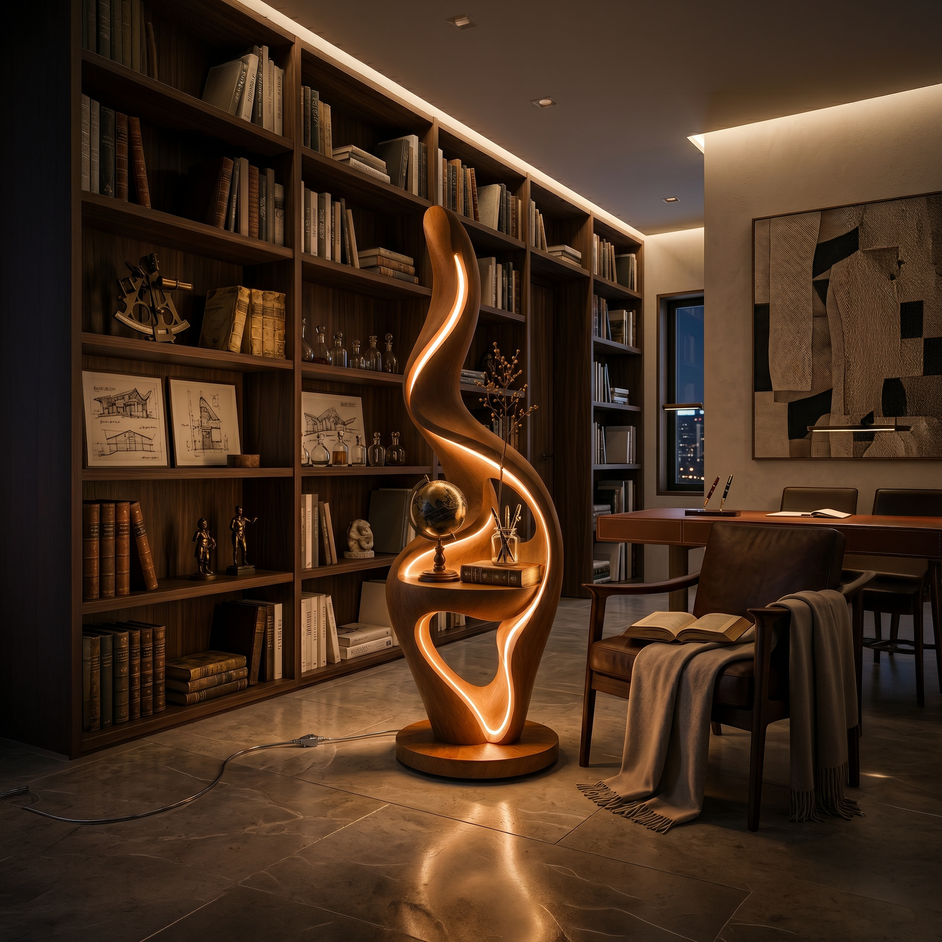 Minimalist Curved Lamp With Table For Bedroom SILDTTNLAM024