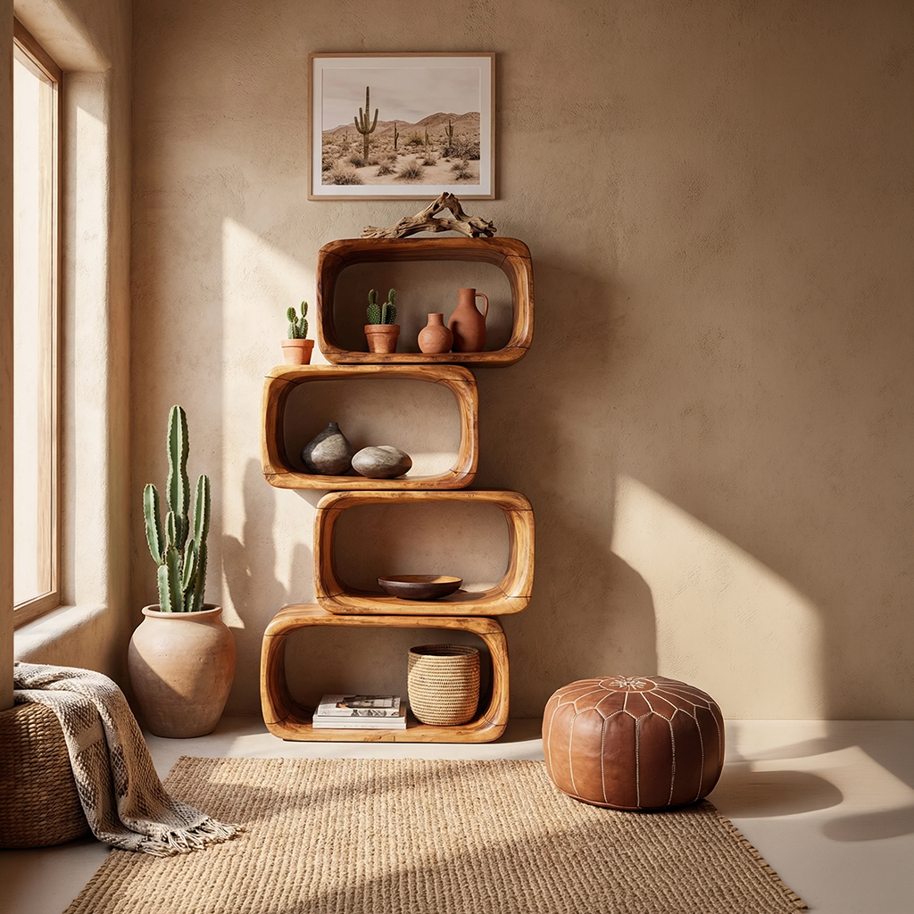 Japandi Asymmetrical Bookshelf Bathroom Storage Shelf SILDTTRBS005