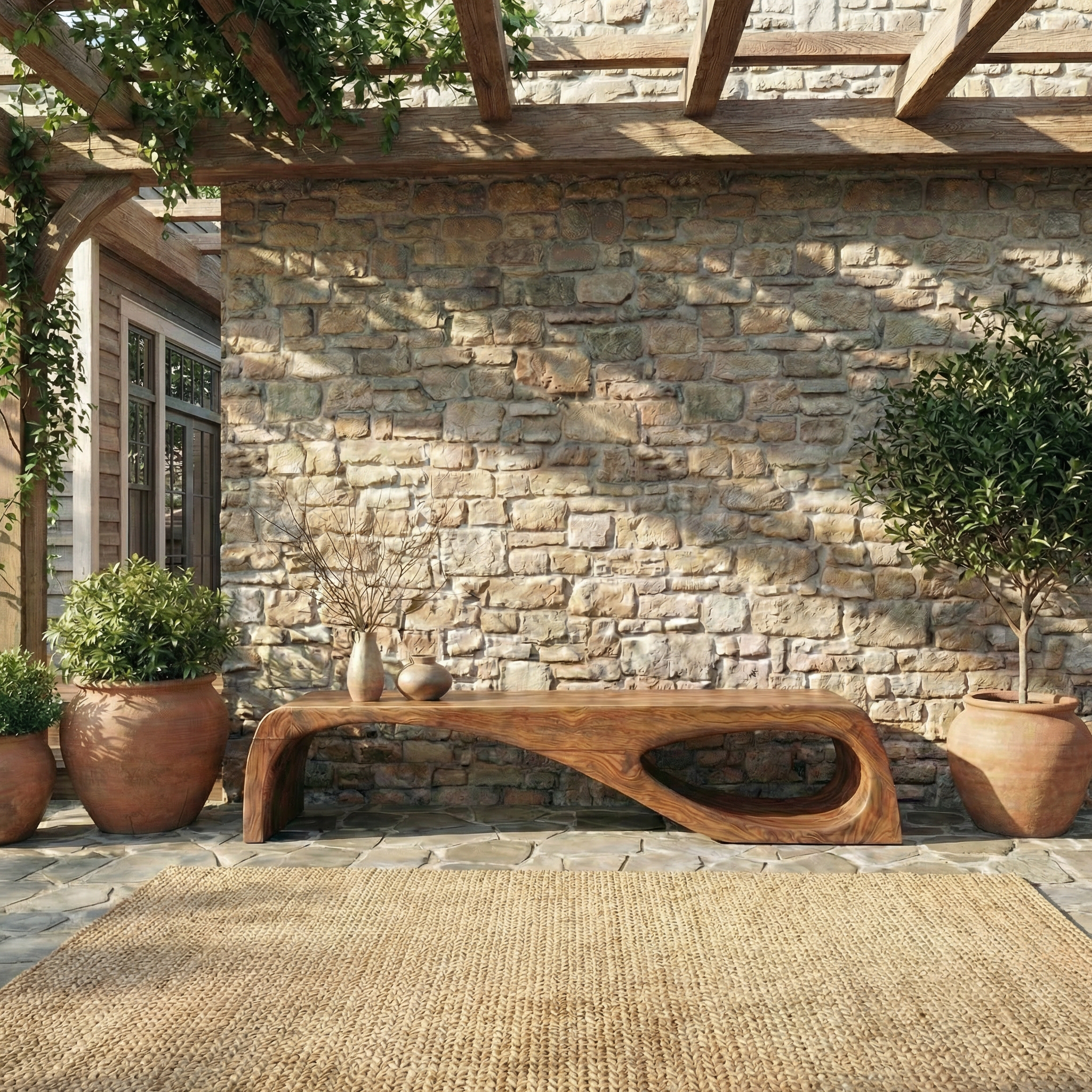 Modern Organic Garden Bench For Patio And Backyard Space SINLSARS087