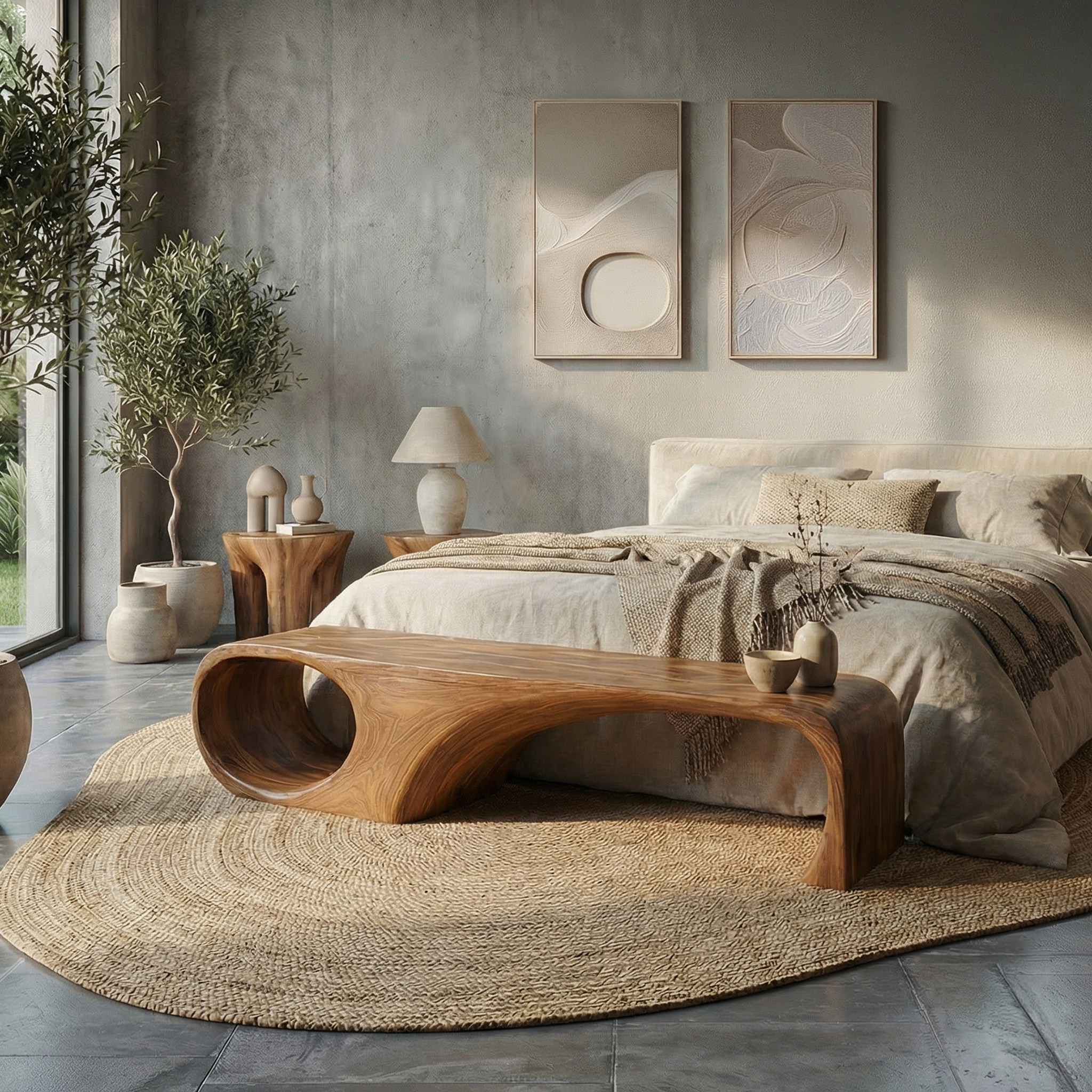 Modern Sculptural End Of Bed Bench For Bedroom And Interior Decor SINLSARS086