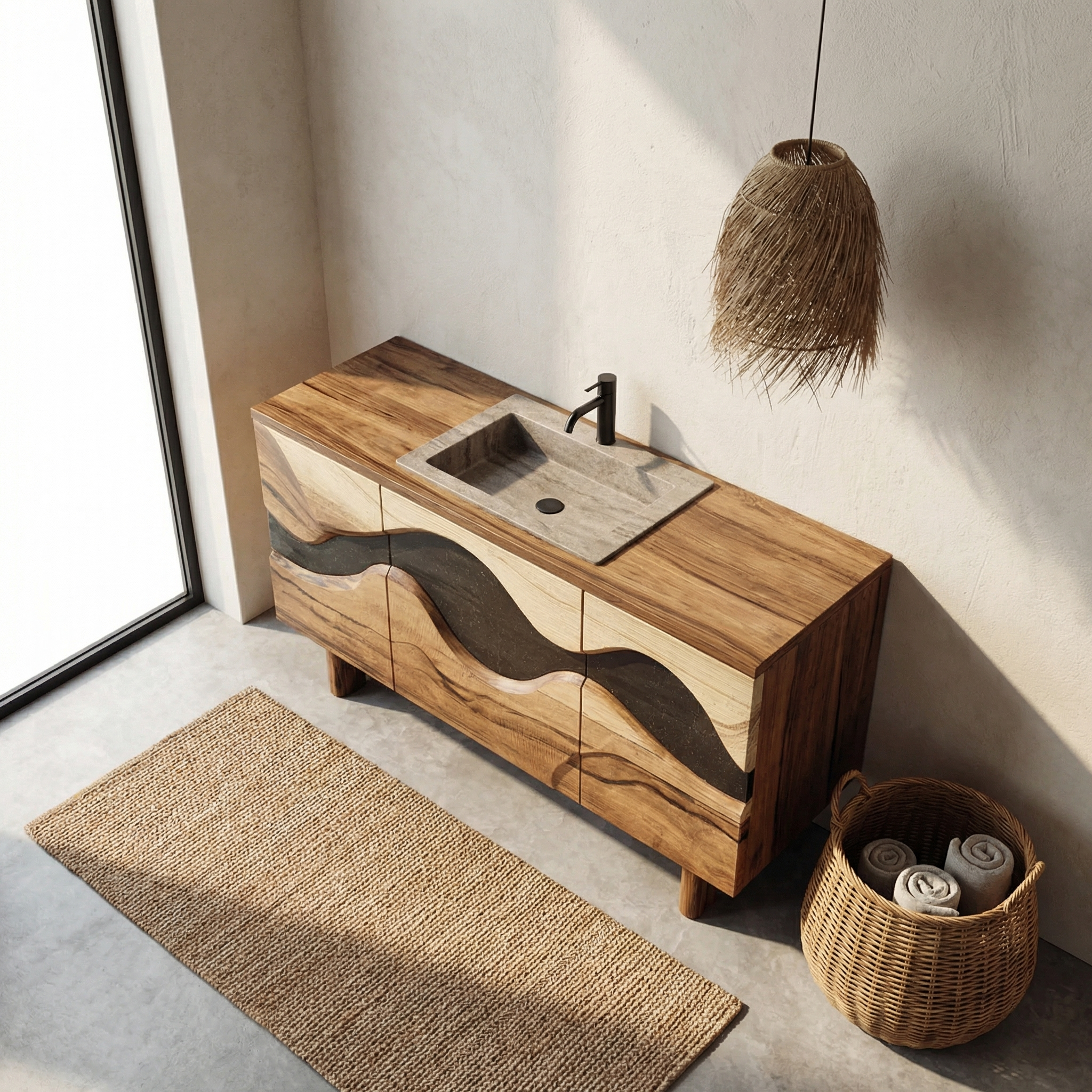 Sculptural Wave Bathroom Vanity Solid Wood Curved Front Cabinet Design Bathroom And Vanity Space SINLHABCT017