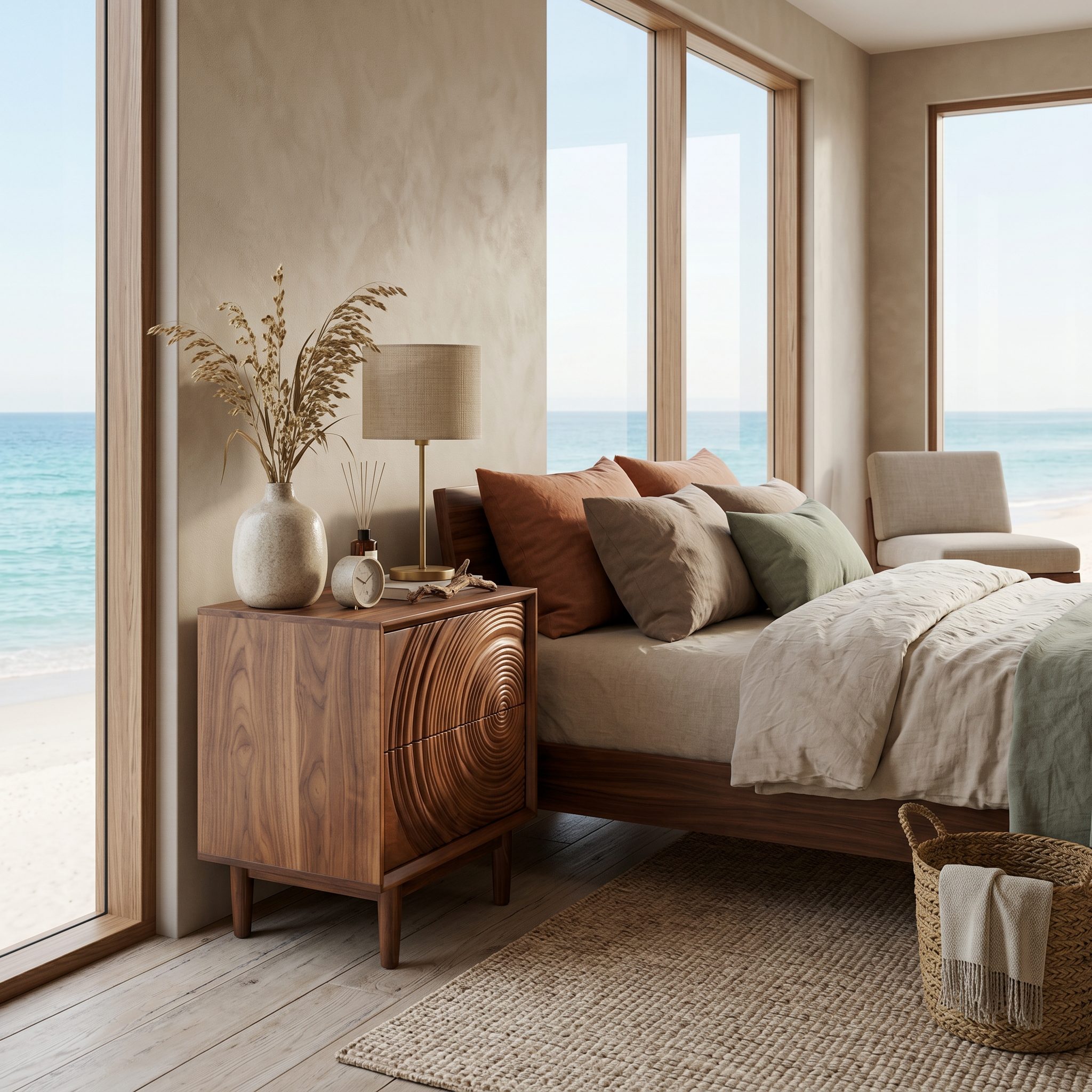 Minimalist Wooden Nightstand With Sculptural Door For Modern Bedroom RTTHTTNS026