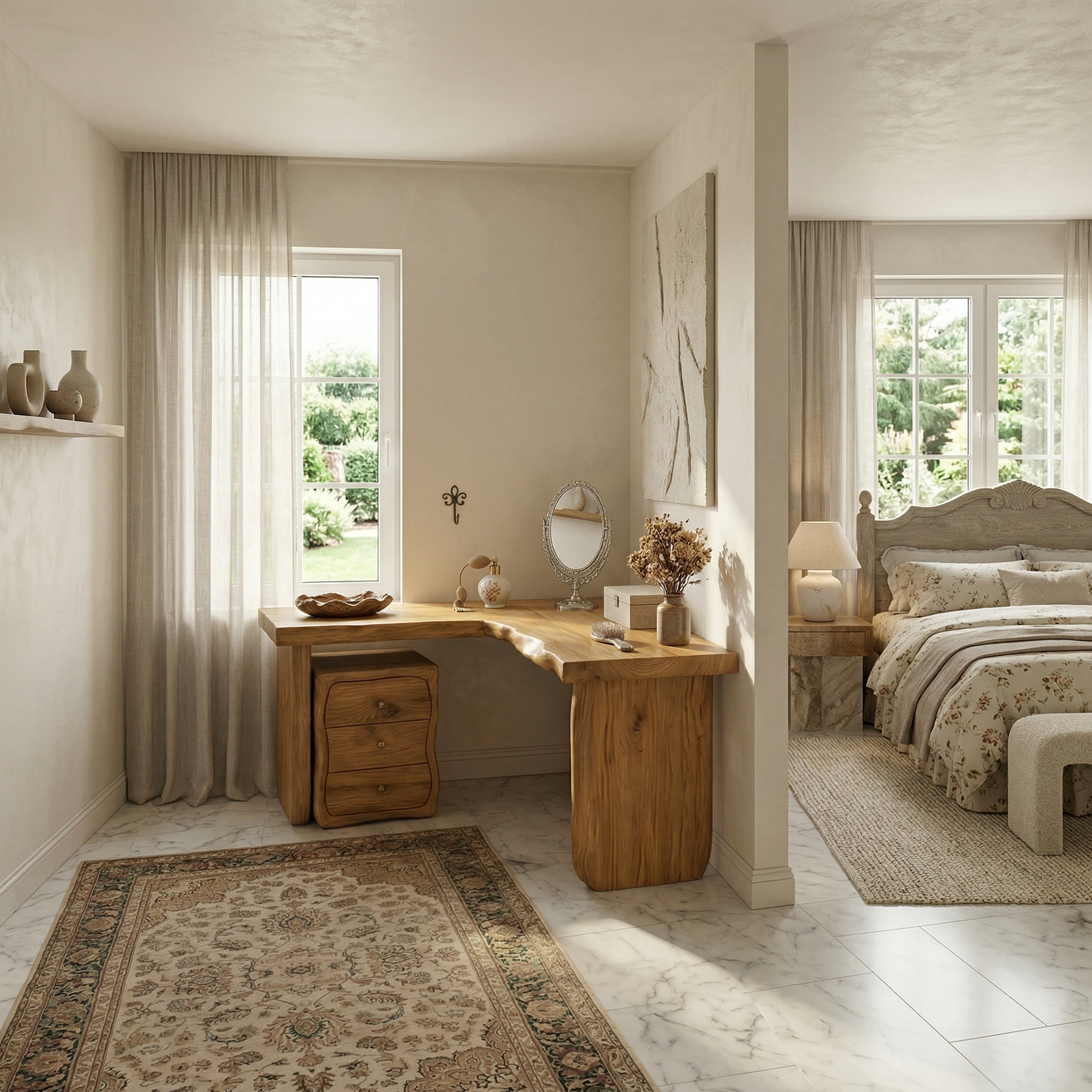 Minimal Organic Vanity Table Makeup Desk Corner L Shape Bedroom And Vanity Area SINLSABDT063