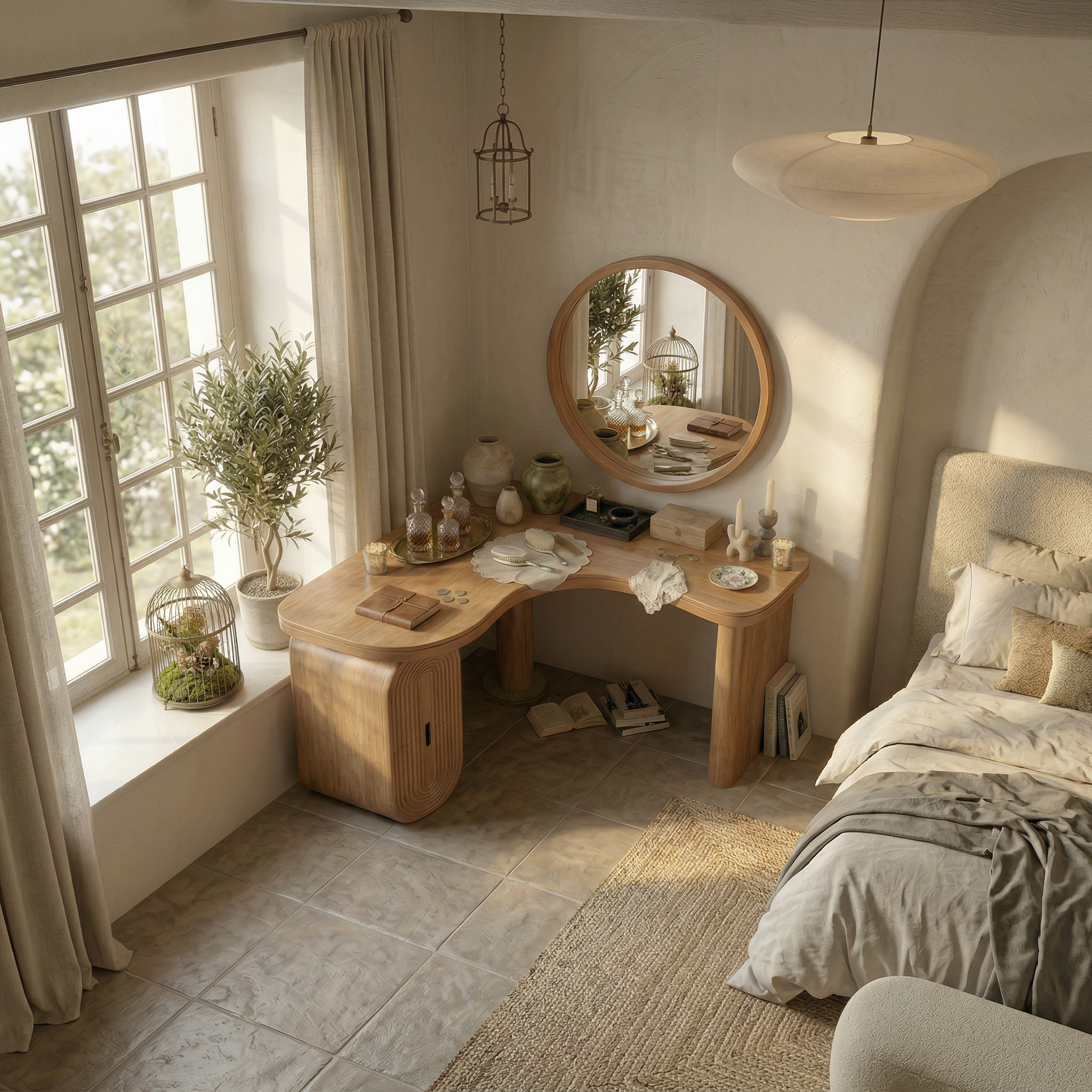 Organic Corner Dressing Table With Storage For Bedroom Decor SINLSABDT066