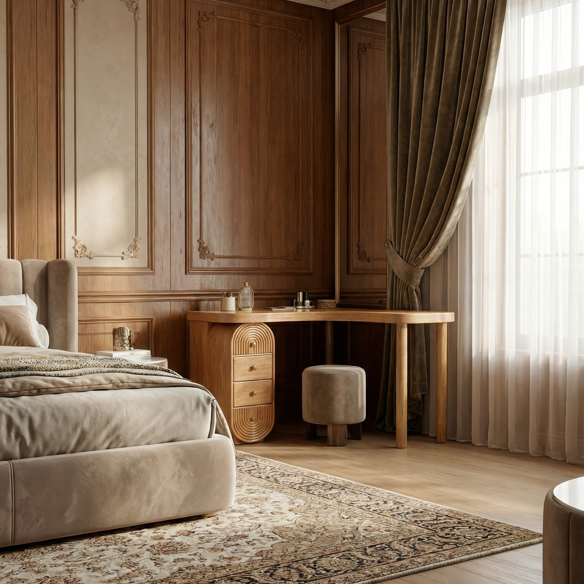 Organic Corner Dressing Table Functional Drawer Storage Bedroom And Dressing Room SINLSABDT067