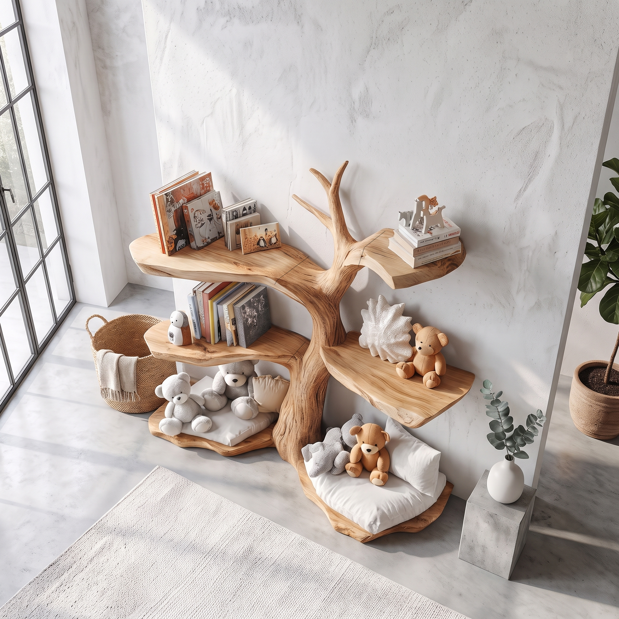 Rustic Corner Tree Bookshelf Kids Bedroom Organizer SINLSATB311