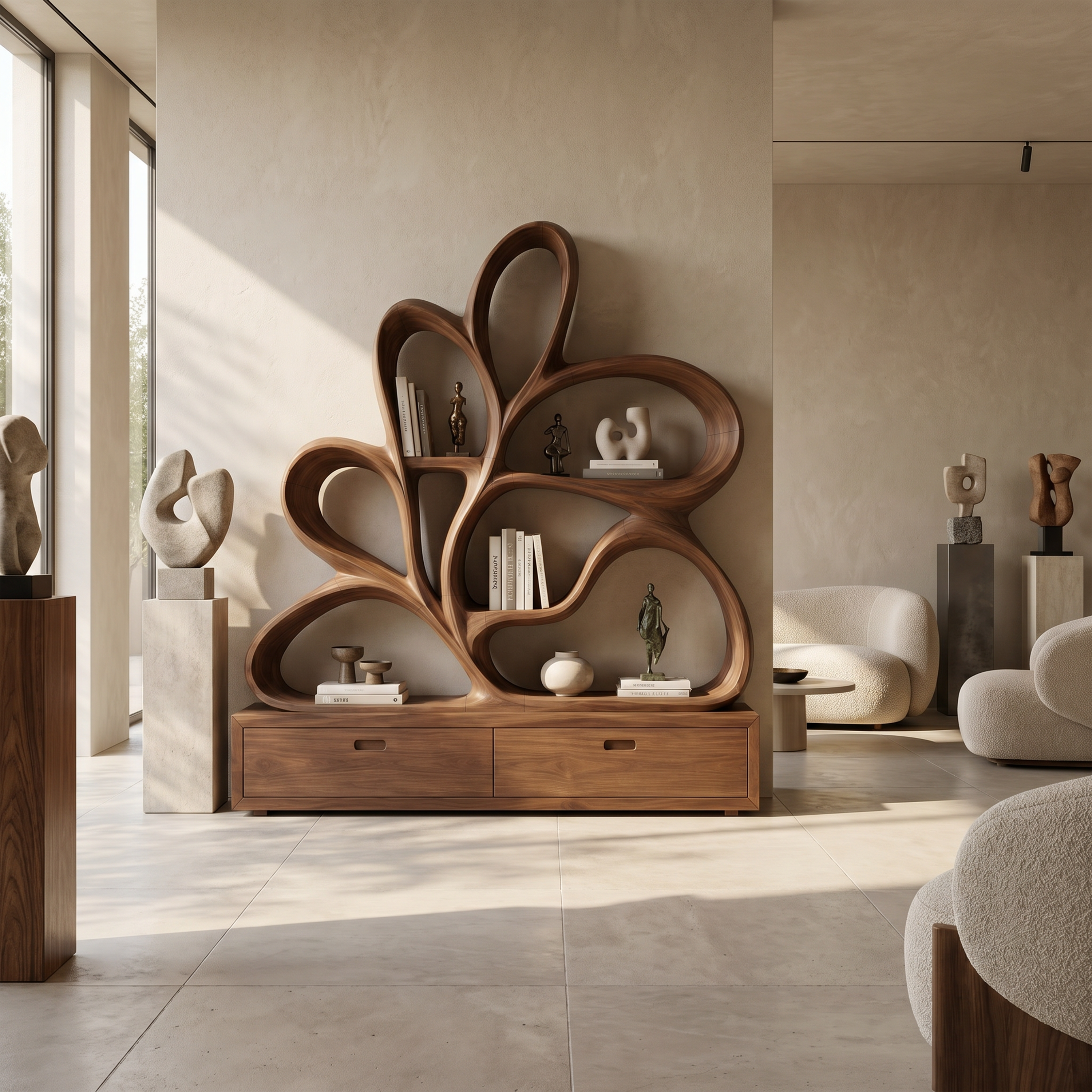 Organic Curved Bookcase For Modern Living Room SILDTTNBS041