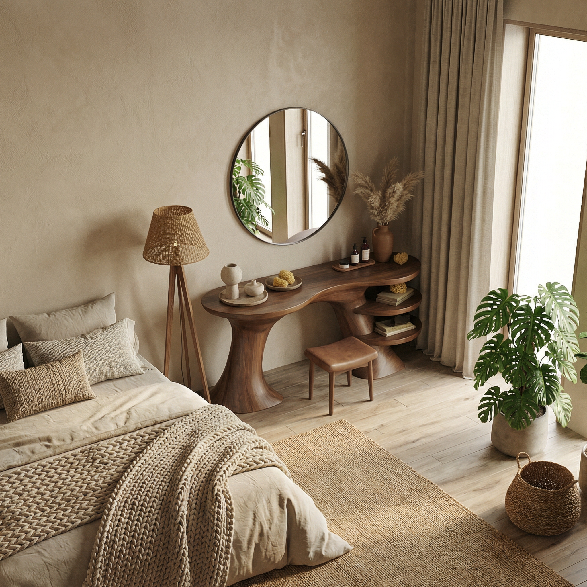 Sculptural Organic Dressing Table With Shelves For Bedroom Decor SINLSABDT068